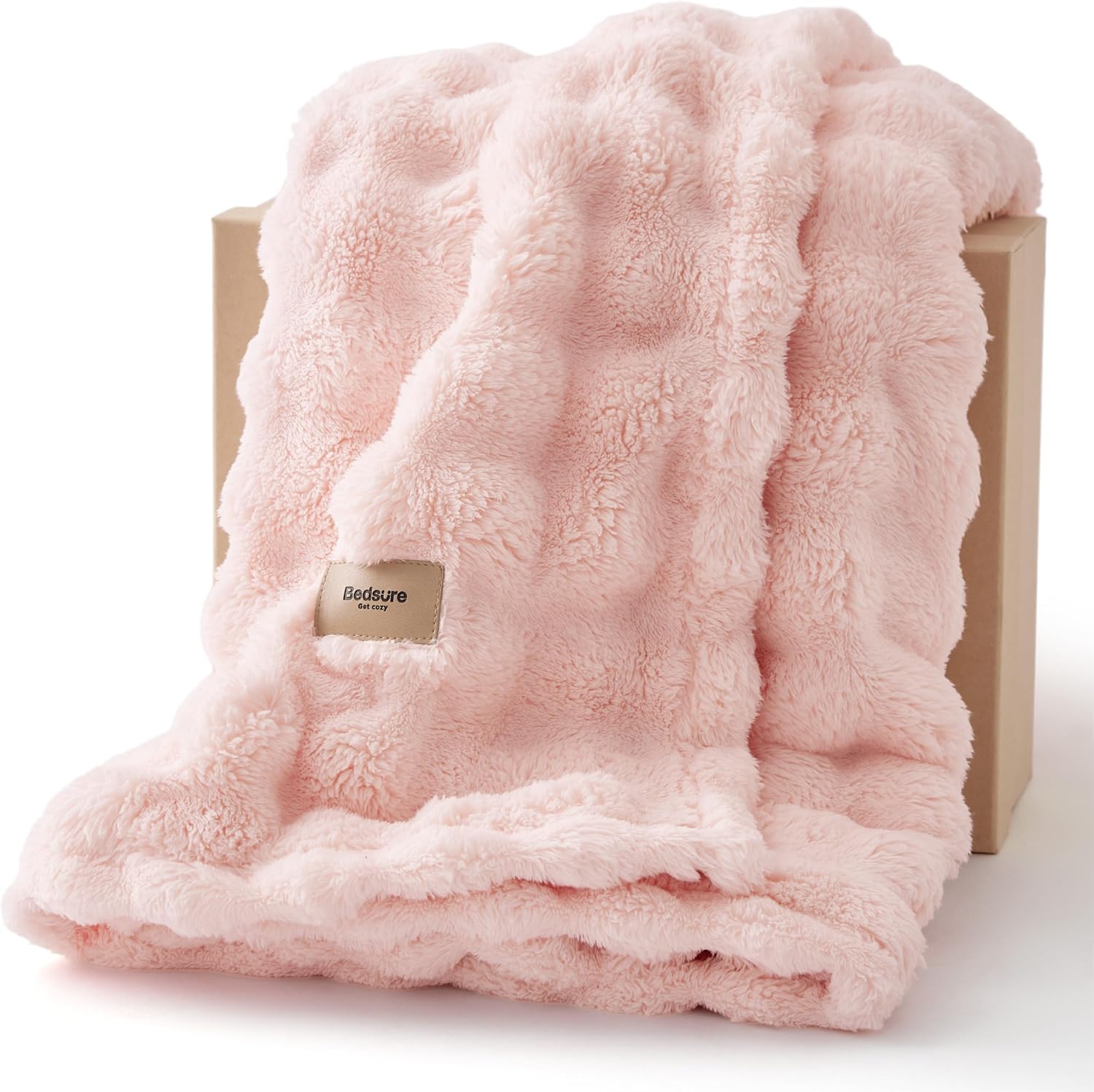 Detalle de Bedsure Cosy Bubble Fleece Blanket – Soft Plush Throw, 150x200 cm, Pink
