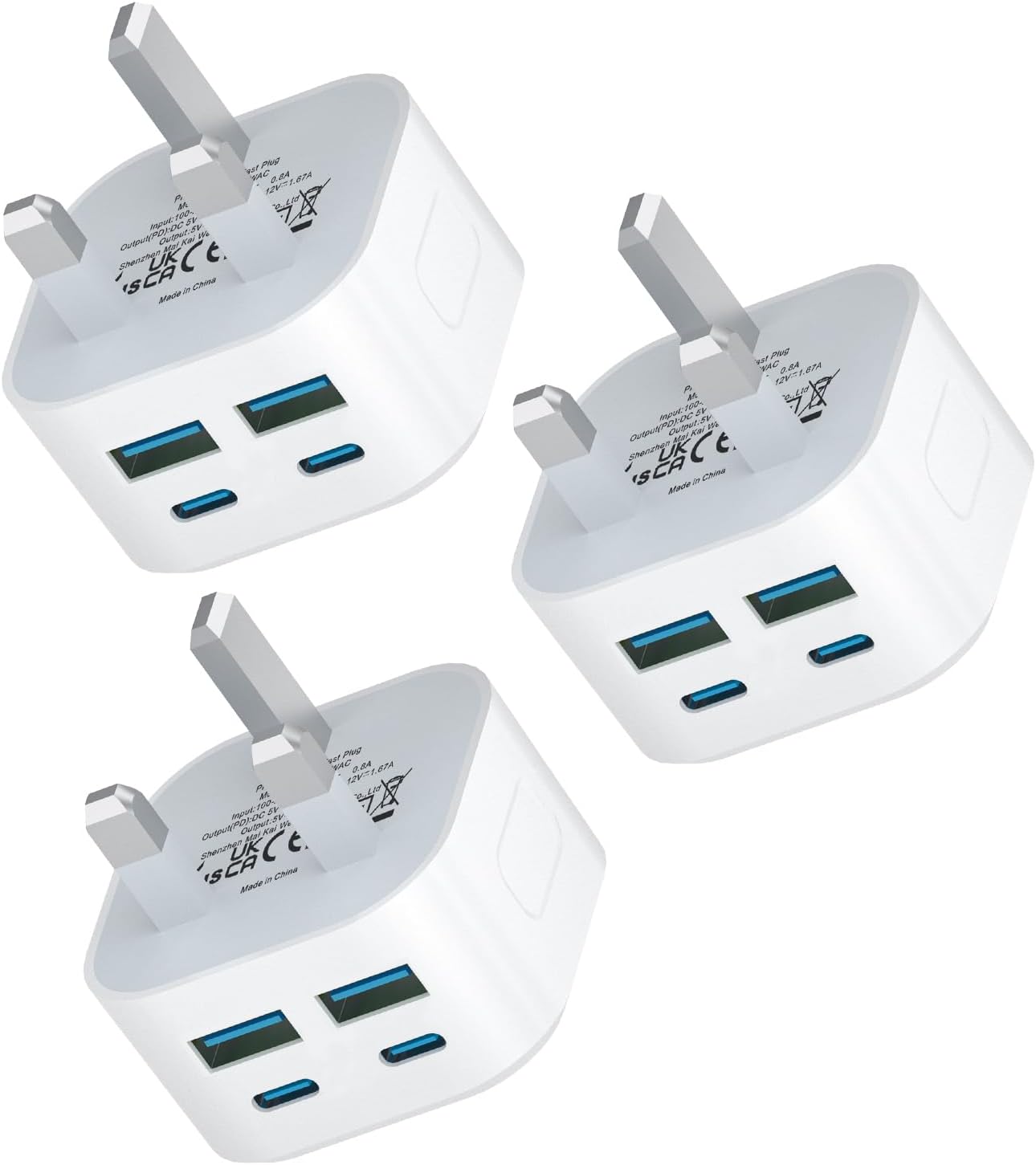 Thumbnail 6 de USB C Plug Fast Charge 2-Pack: 40W, 4-Port UK Mains Wall Charger (2x USB-C PD + 2x USB-A)