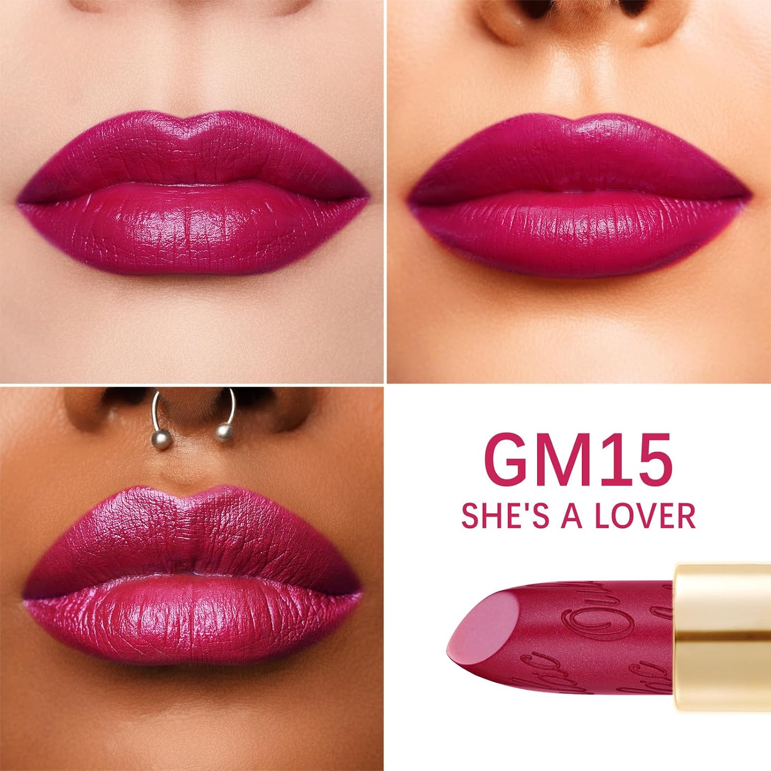 Thumbnail 2 de OULAC Lippenstift Metallic Glanz Finish – Magenta-Rosa „She’s A Lover“, veganer Lippenstift mit Glitzer-Perlglanz (4,3 g)