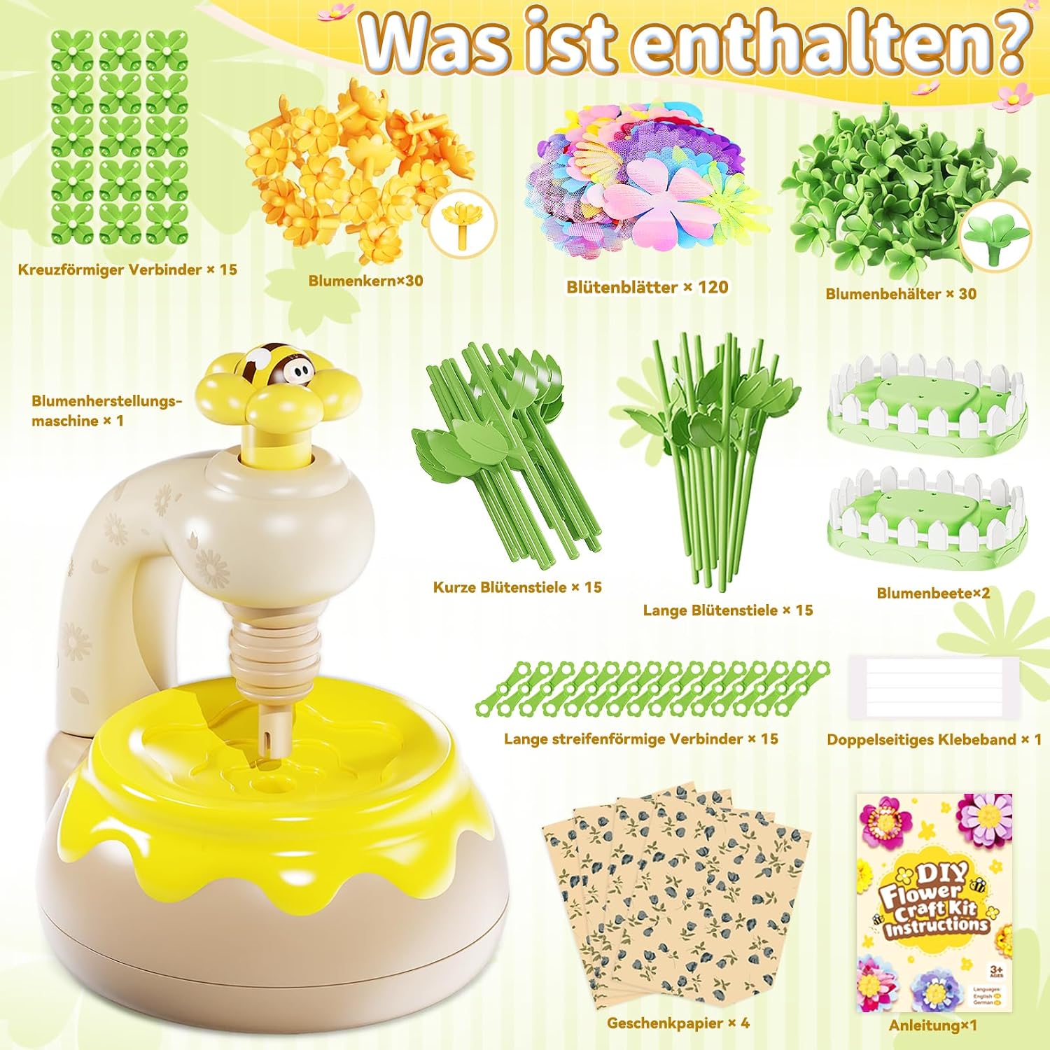 Detalle de Blumenstrauß-Bastelset DIY Blumen für Kinder ab 3 Jahren (Gelb)