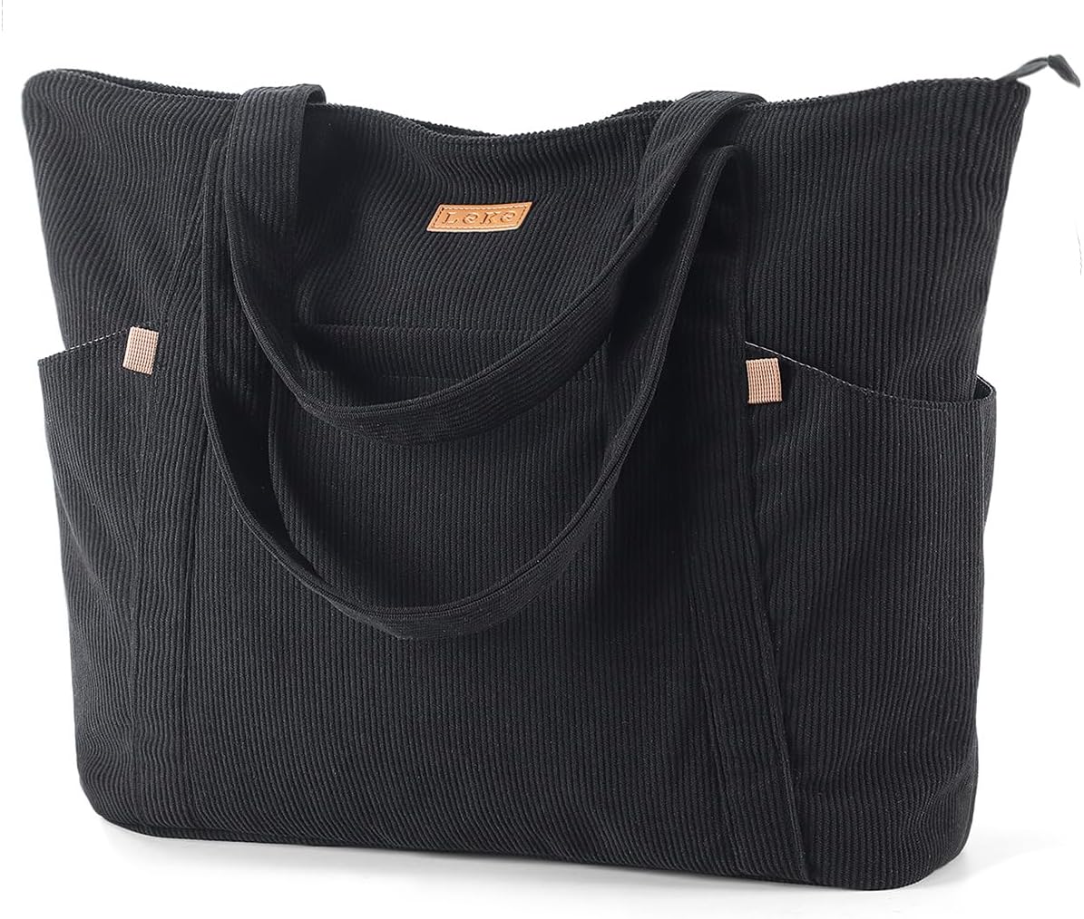 Detalle de Lekespring Large Corduroy Laptop Tote Bag for Women (46 x 12 x 41 cm) with 17-inch sleeve, zip and pockets