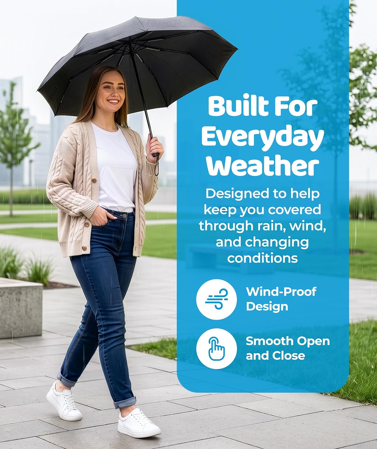 Detalle 2 de Rain-Mate Windproof Compact Umbrella (Auto Open & Close) — Portable Folding Travel Umbrella for Rain