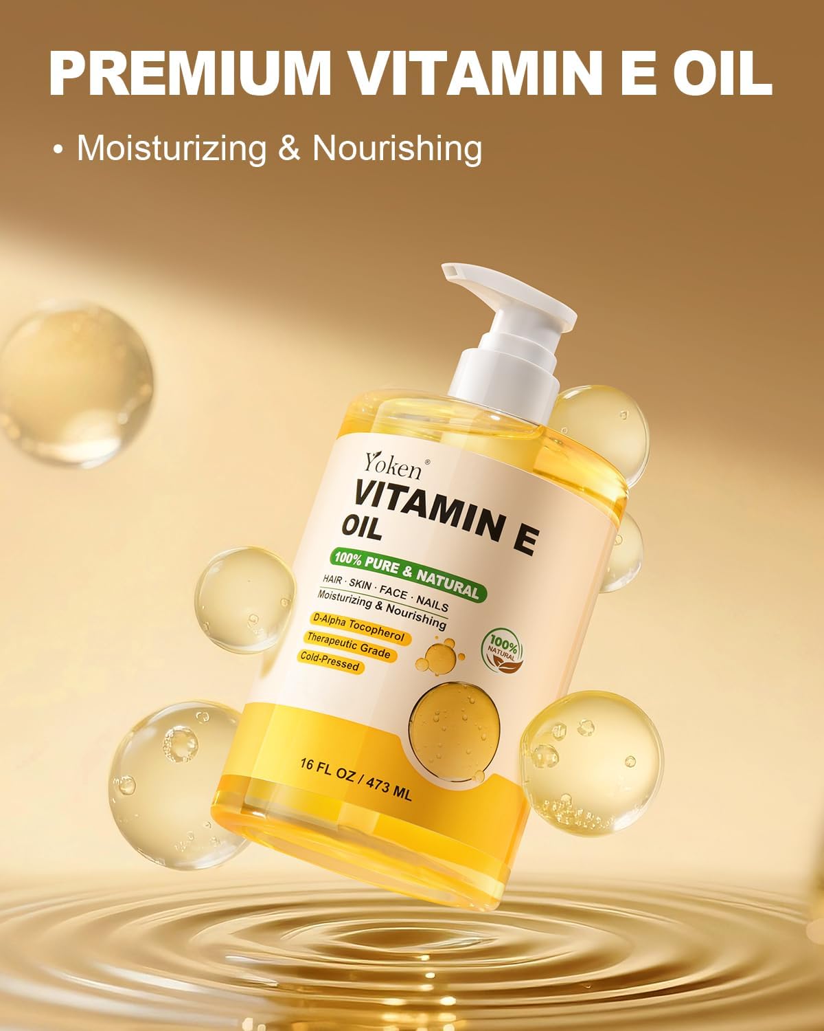 Detalle 2 de Yoken Vitamin E Oil, 16 oz Cold-Pressed Unscented D-Alpha Tocopherol
