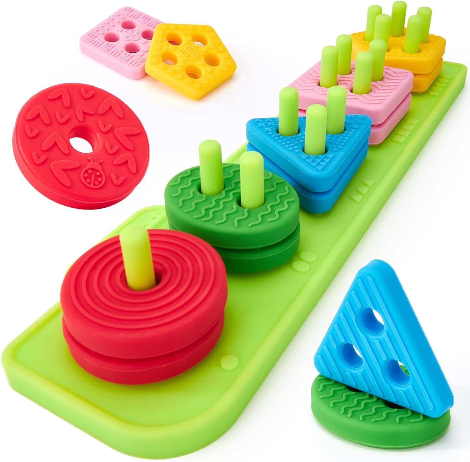 Detalle de hahaland Silicone Sorting & Stacking Toys for Toddlers (1–3) — Montessori-Inspired Sensory Blocks