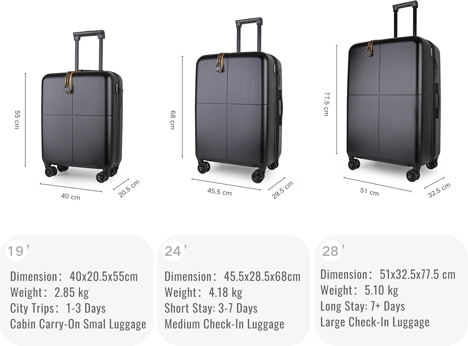 Thumbnail 6 de JLY Premium 4-Piece Luggage Set with Hard Shell Vanity Case and Expandable Spinners (Black)