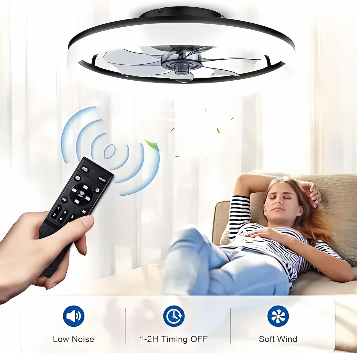 Detalle 2 de DWDVBL 50CM modern ceiling fan with lights