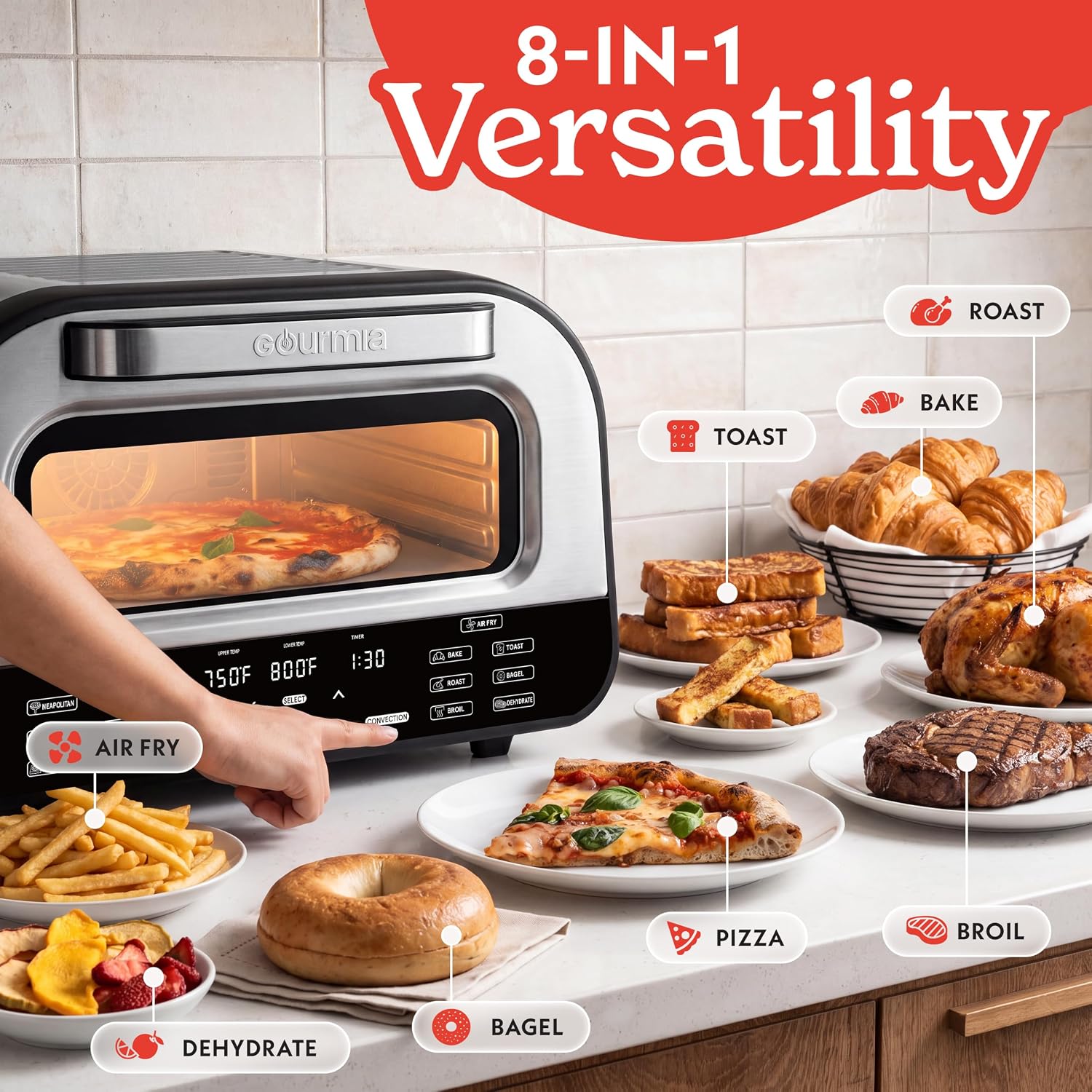 Thumbnail 2 de Gourmia Indoor Pizza Oven Air Fryer Toaster 1800W
