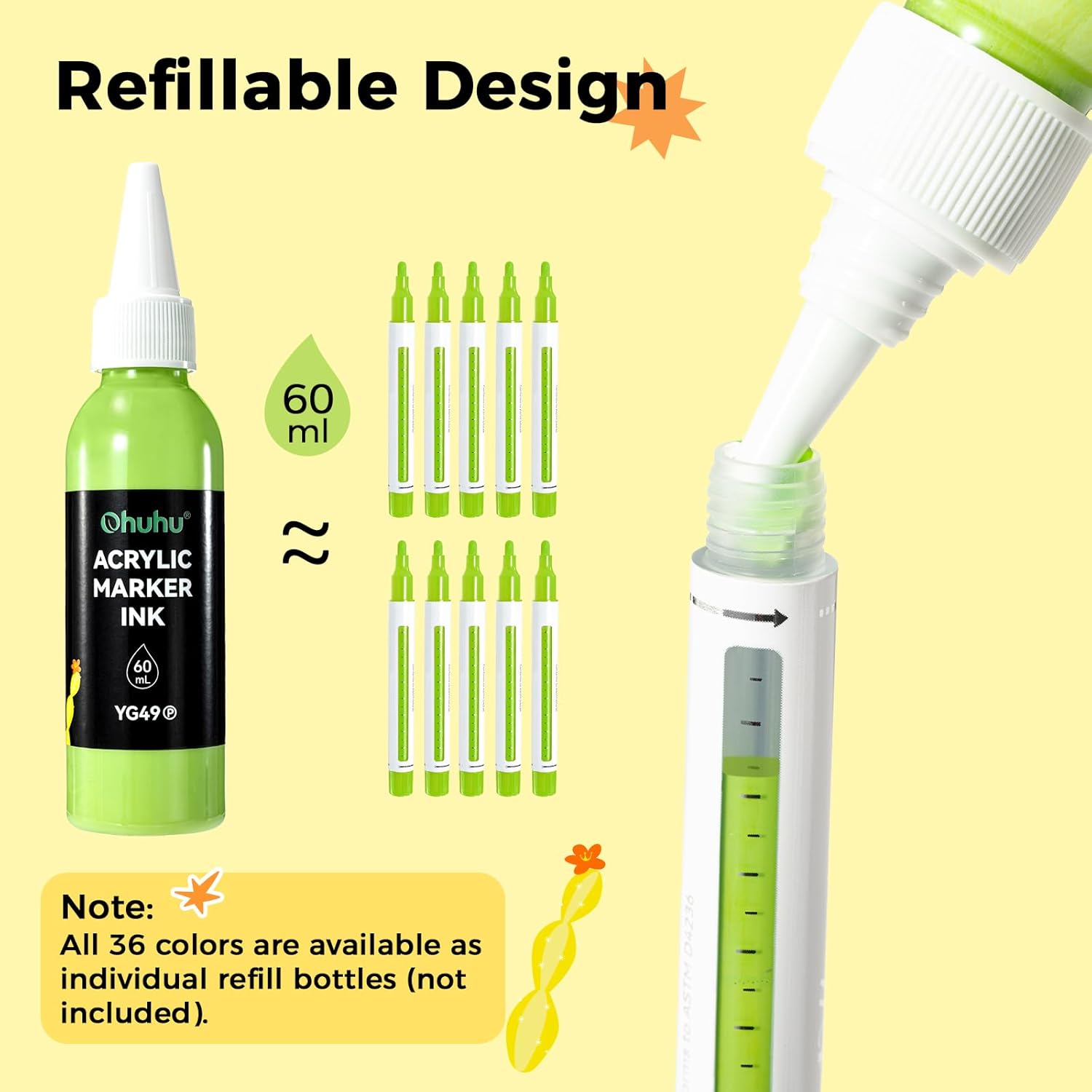 Thumbnail 1 de Ohuhu Acrylic Markers Ink Refillable – 36 colours, high opacity, waterproof acrylic pens with 2mm round tip
