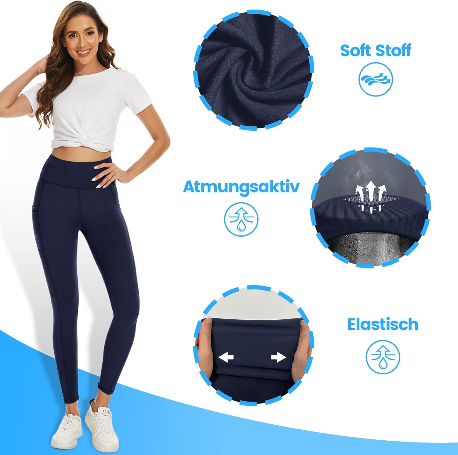 Detalle de DDOBB 2er Pack Sport Leggings Damen – High Waist mit Taschen, blickdichte Yoga- und Fitness-Hose