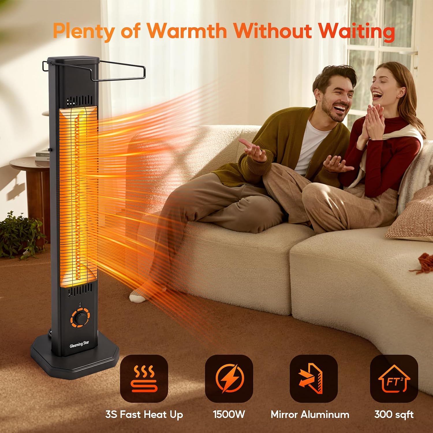 Detalle de Gleaming star T20-GR15 Electric Patio Heater, 1,500 W, IPX5, 8 Settings
