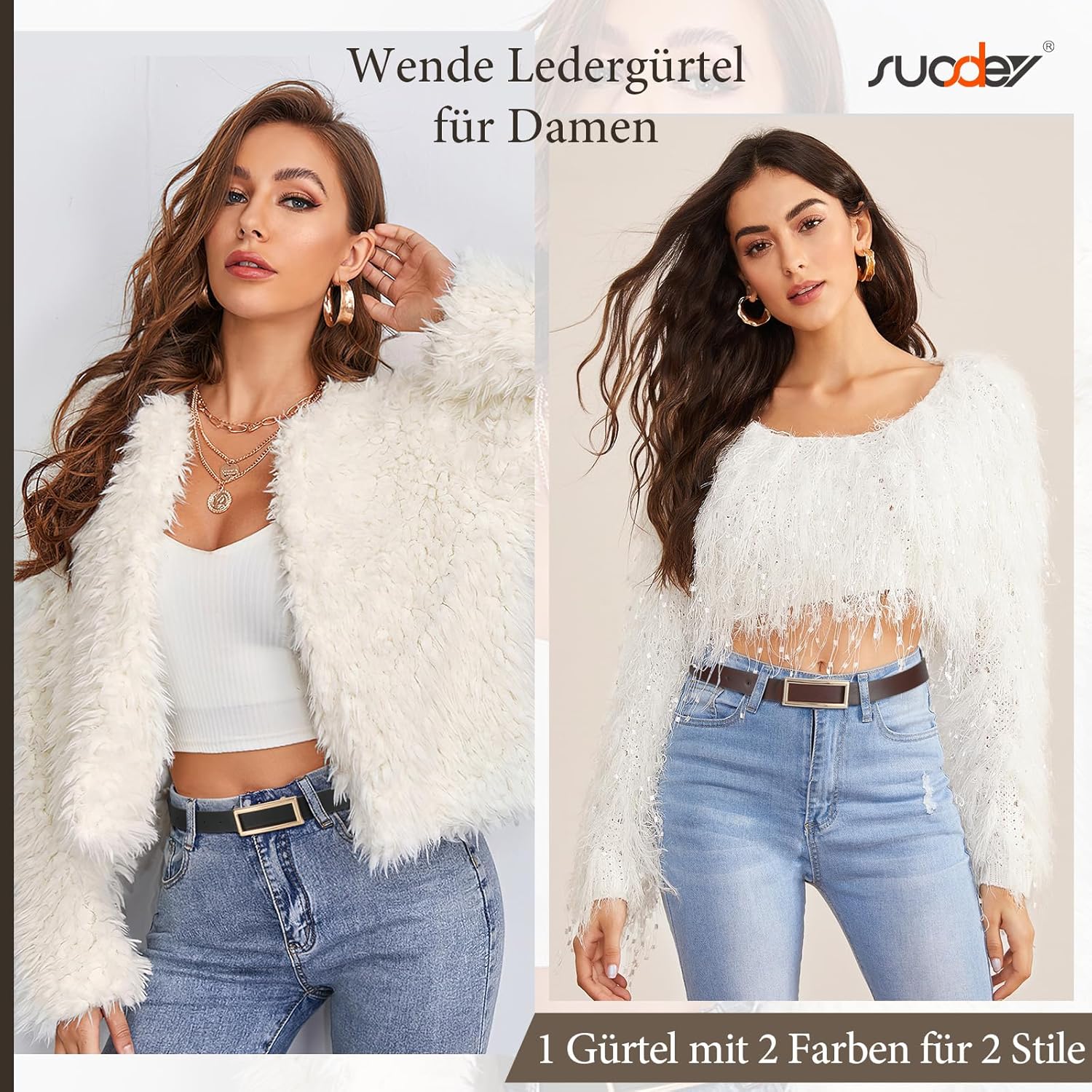 Thumbnail 1 de SUOSDEY Damen-Wendegürtel aus Kunstleder mit goldener Schnalle (schmal, 2,3 cm)