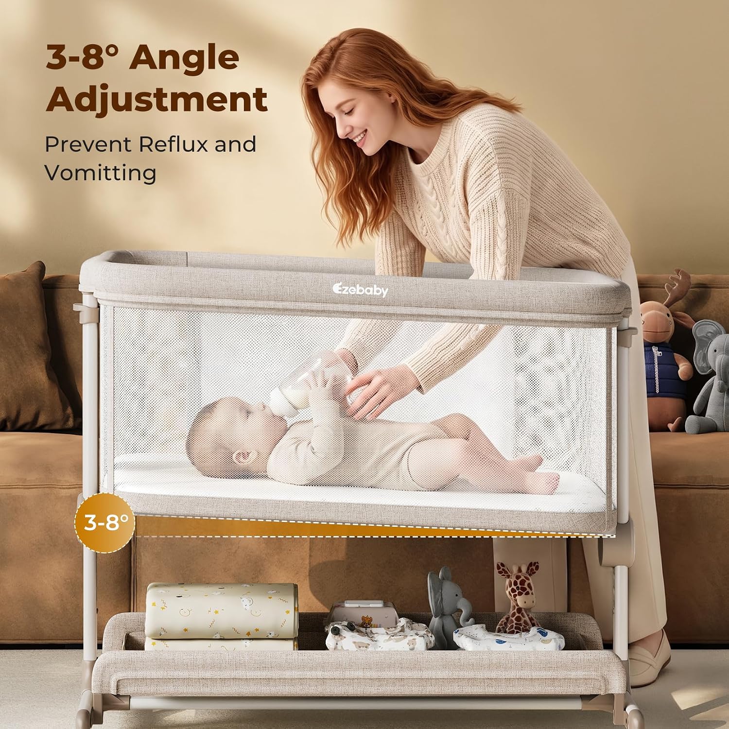 Thumbnail 3 de Ezebaby OD-368A Bedside Bassinet with 7 Height Positions and Mesh Sides