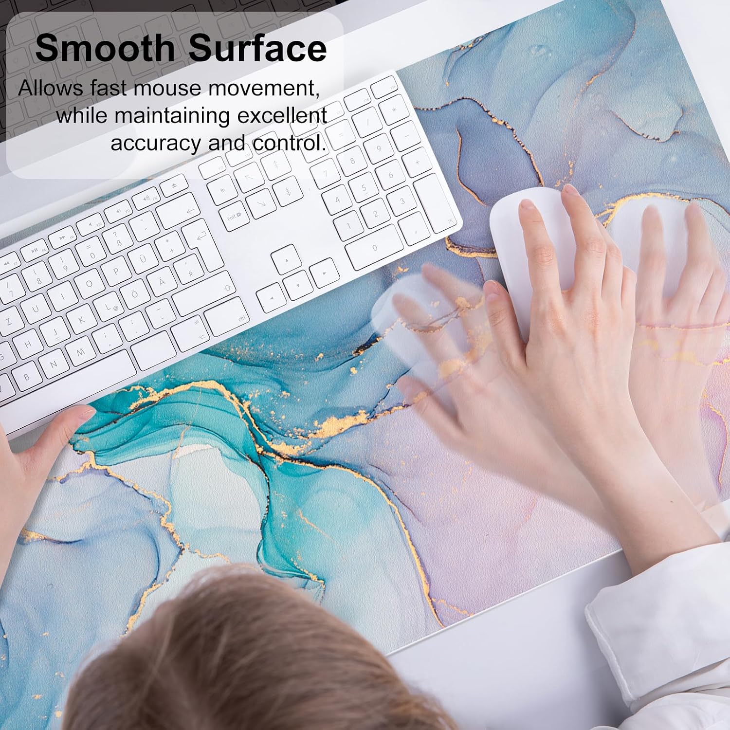 Detalle 2 de QiyI DP-5422-PDP Large PU Leather Mouse Pad, 31.5 x 15.7 in, Blue Pink Fluid