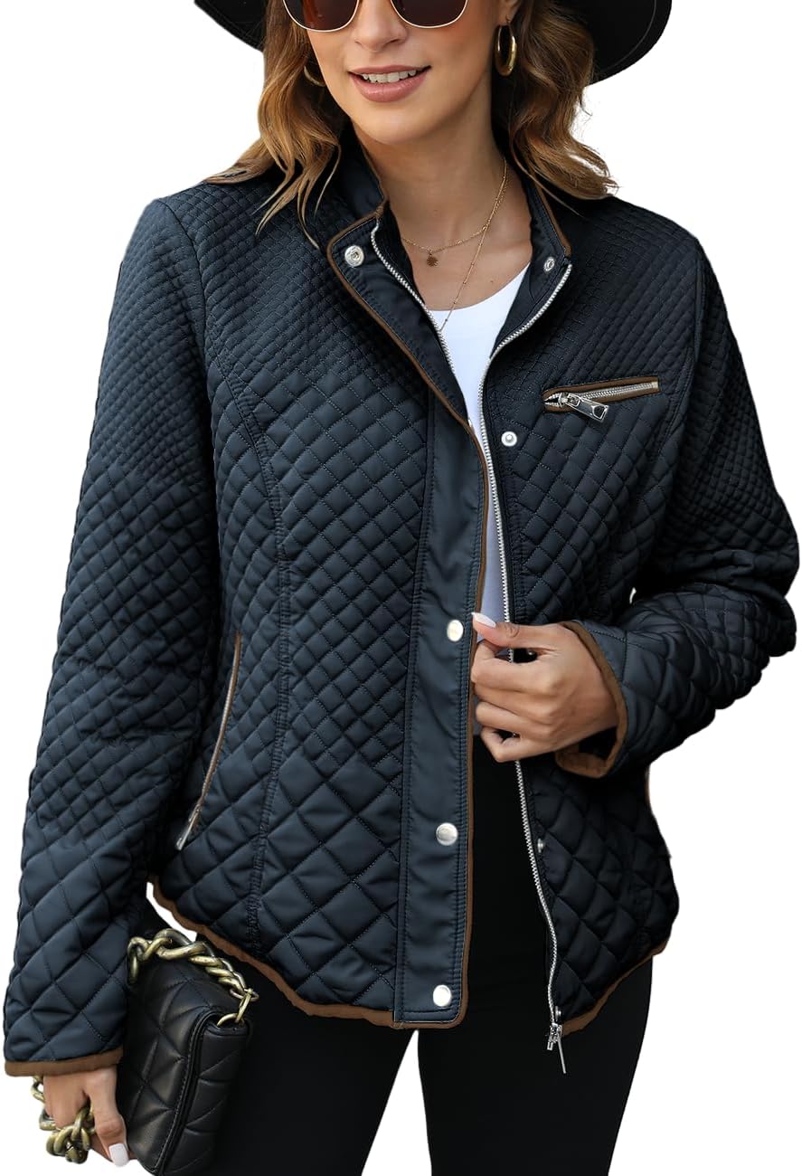 Detalle de Bellivera Women's Fleece-Lined Diamond Quilted Puffer Jacket with Stand Collar