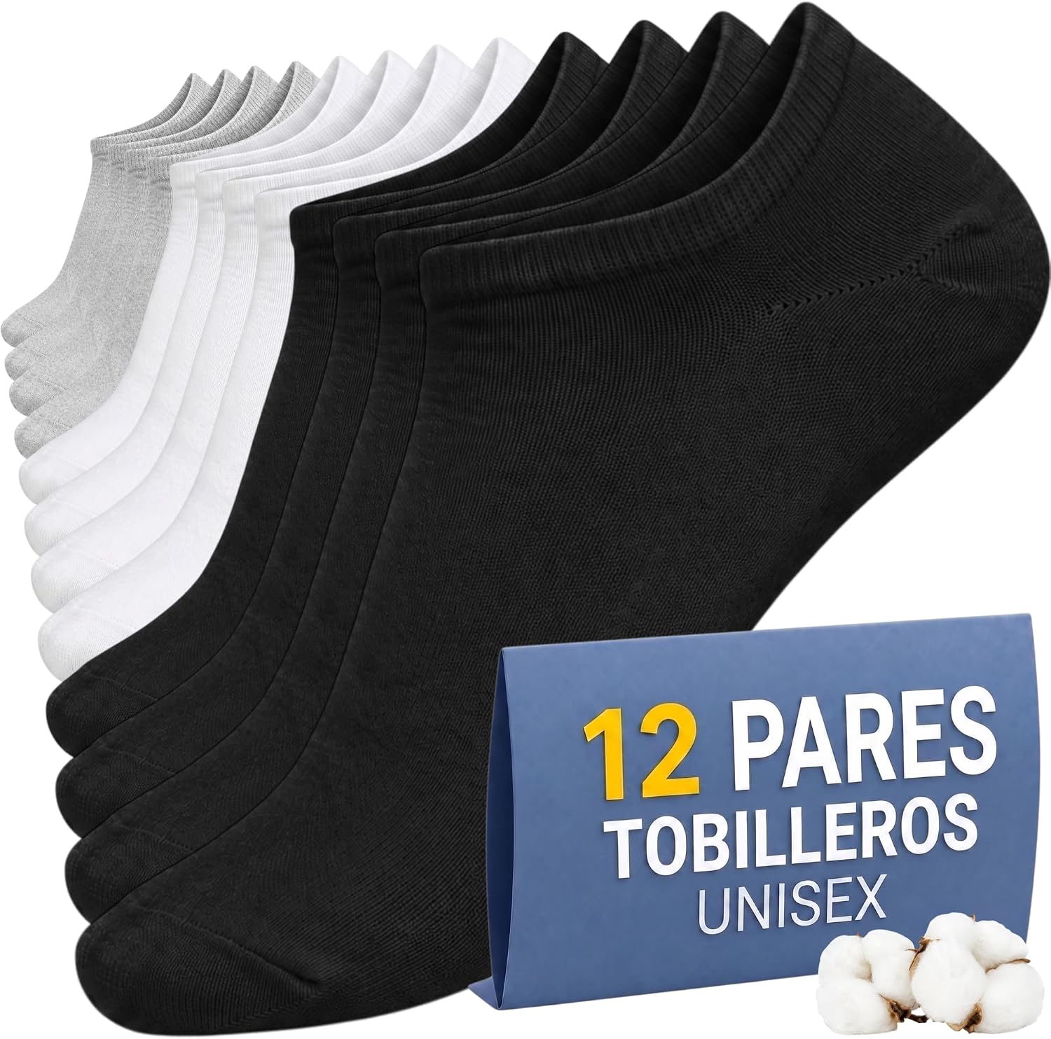 Detalle de PS PROUTHS 12 Pares | Calcetines tobilleros hombre y mujer | 90% algodón | Regular 40-46