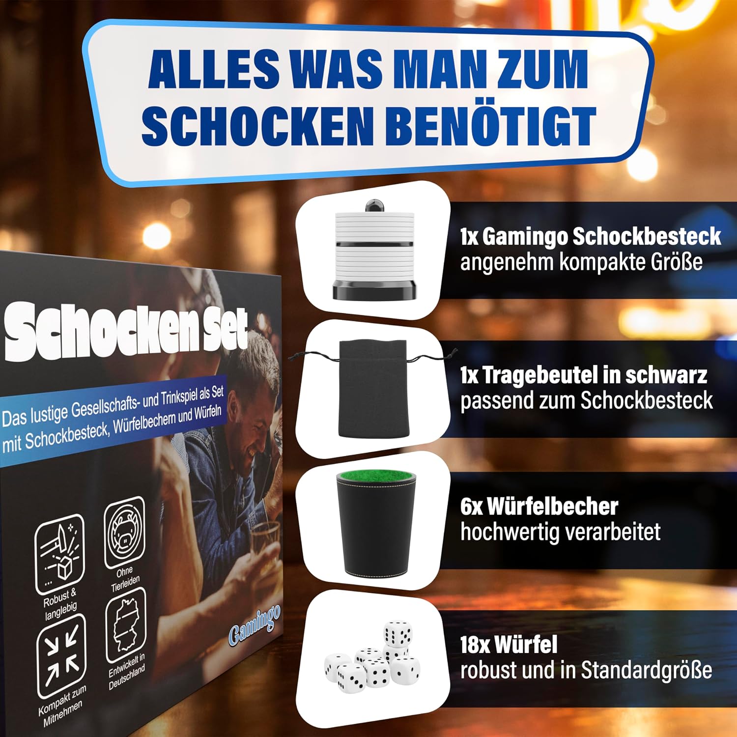 Detalle 2 de Gamingo Schocken Würfelspiel Set mit 6 Bechern