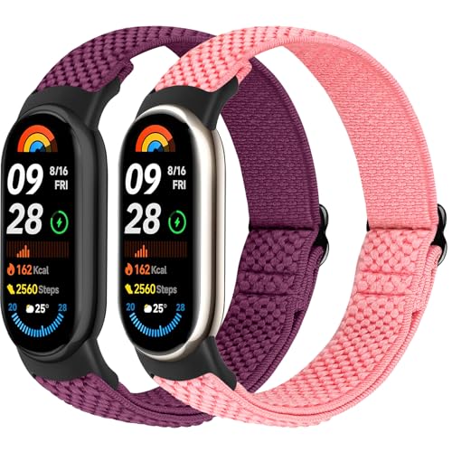 BTTNG Correa Elástica de Nylon para Xiaomi Smart Band 8/9/10 (2 uds) – Ajustable y Transpirable