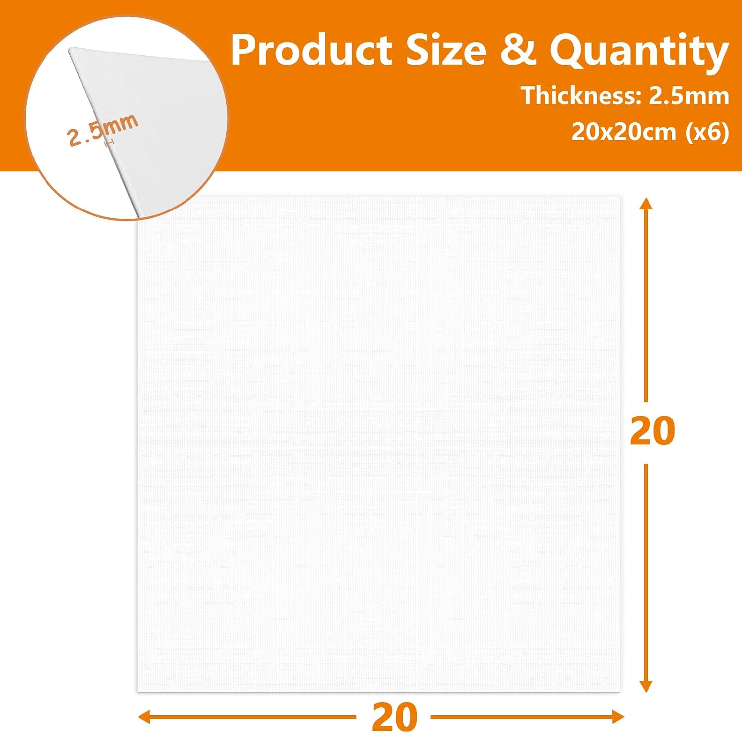 Detalle 2 de Mokani 6-Pack Blank Cotton Canvas Panels (20x20cm) for Acrylic, Oil & Watercolour