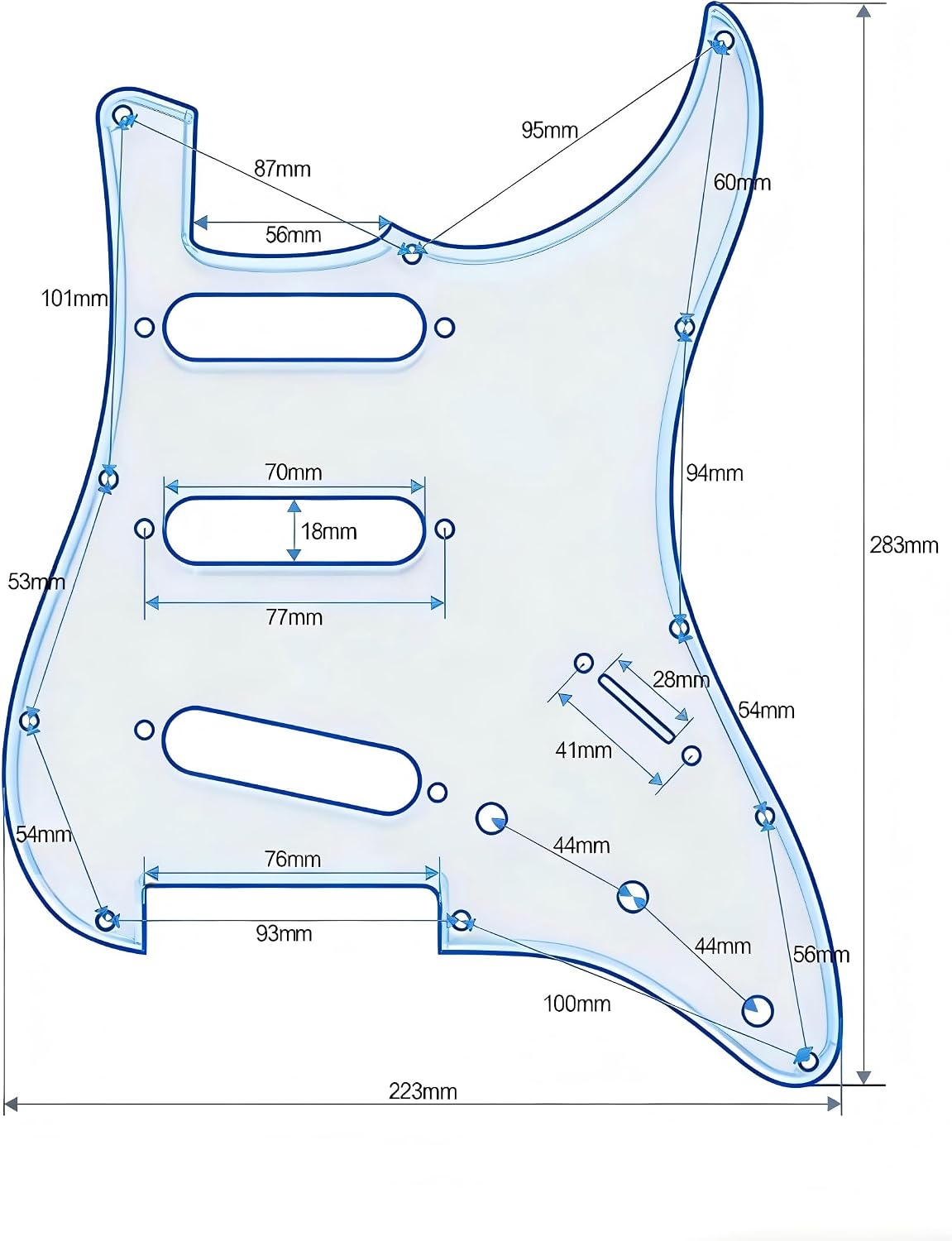 Detalle de VizEx Zevo VZ-001-Cream3Ply Stratocaster SSS Pickguard, 11-Hole