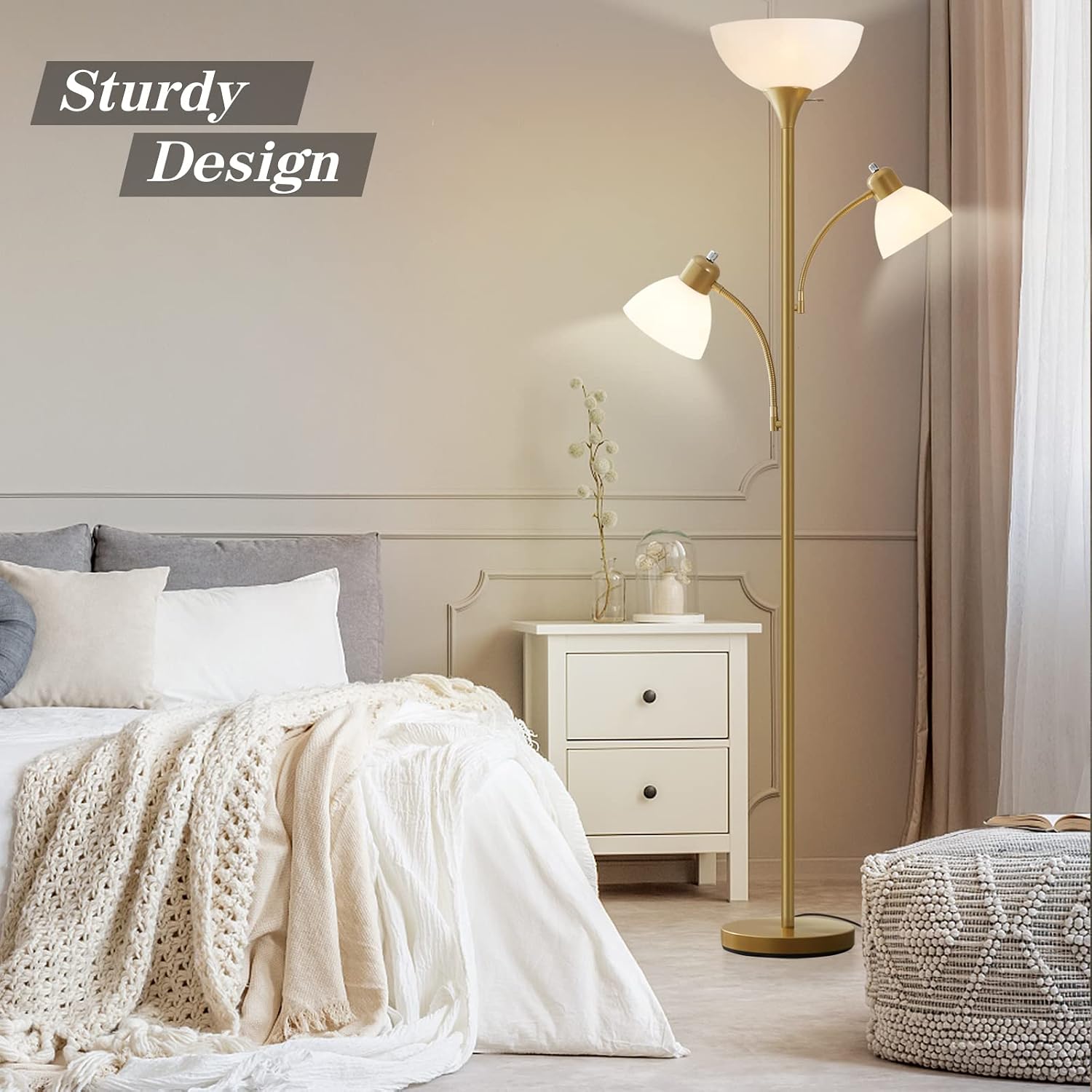 Detalle 1 de Luvkczc F00053 Torchiere Floor Lamp with Two Reading Lights, 3 LED Bulbs