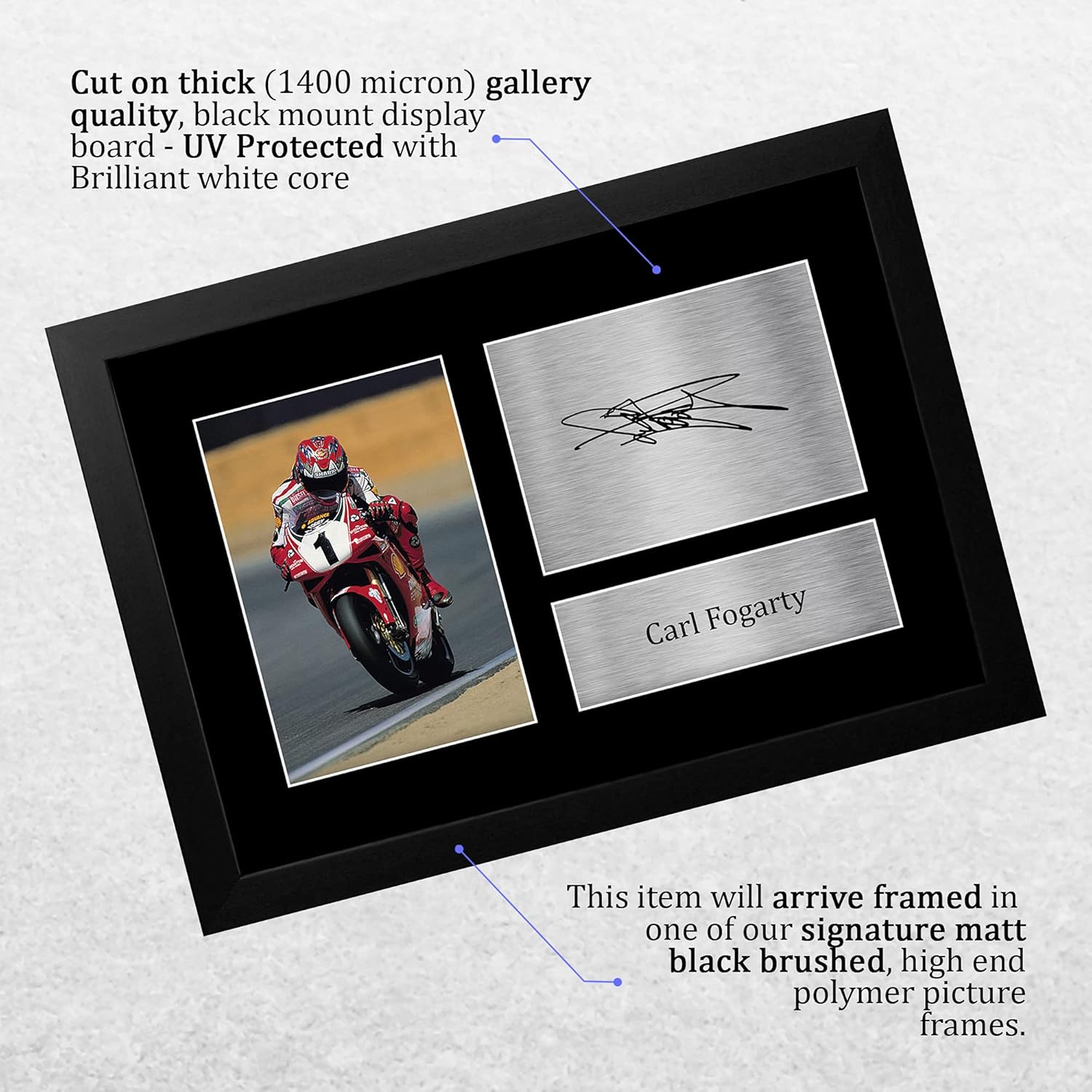 Thumbnail 2 de Carl Fogarty World Champion A4 framed signed autograph photo print by HWC Trading (A4, 330x245mm)