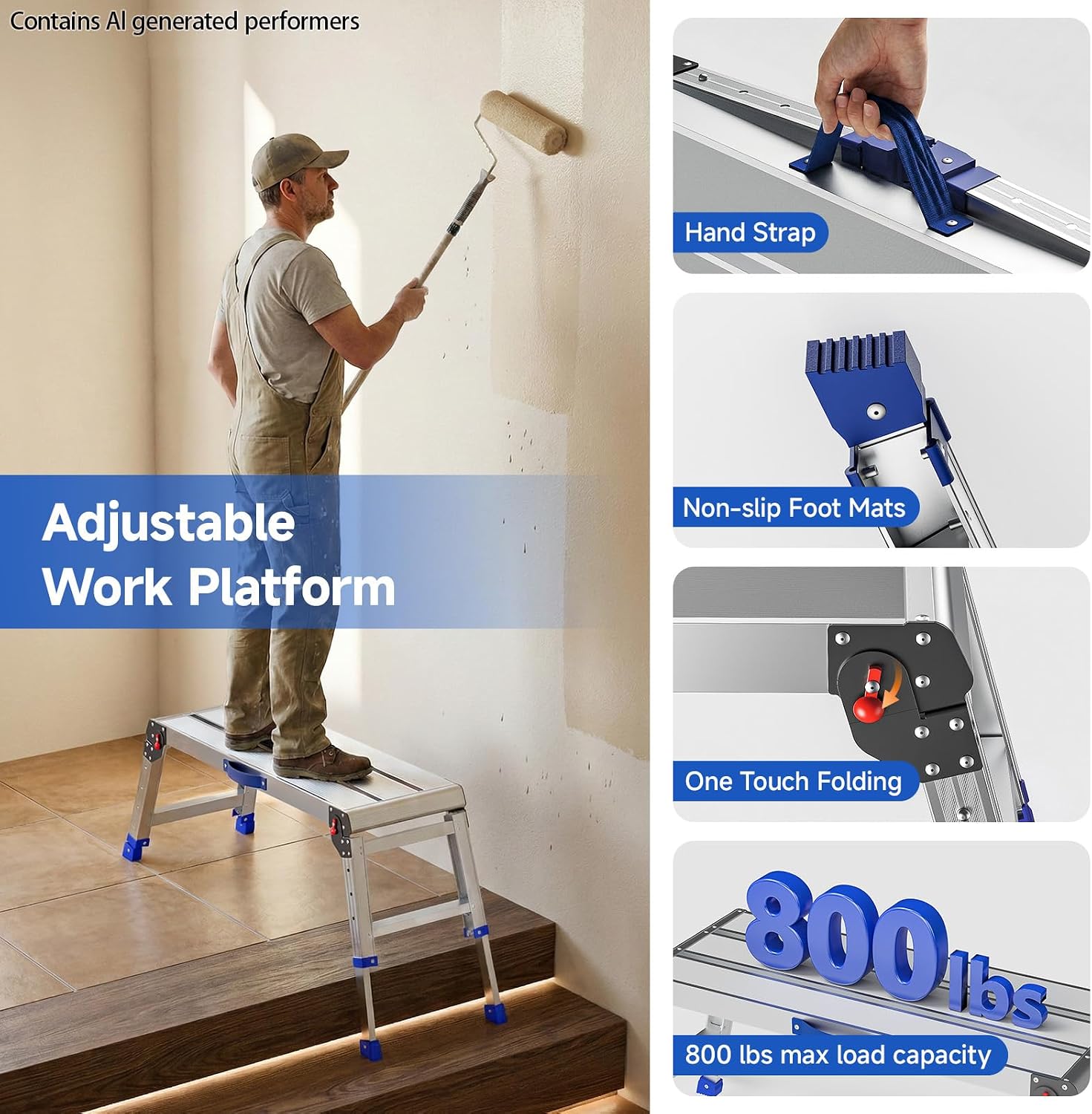 Detalle 2 de Loyoda LSS005 Folding Work Platform, Adjustable Aluminum Step Stool, 800 lb Capacity