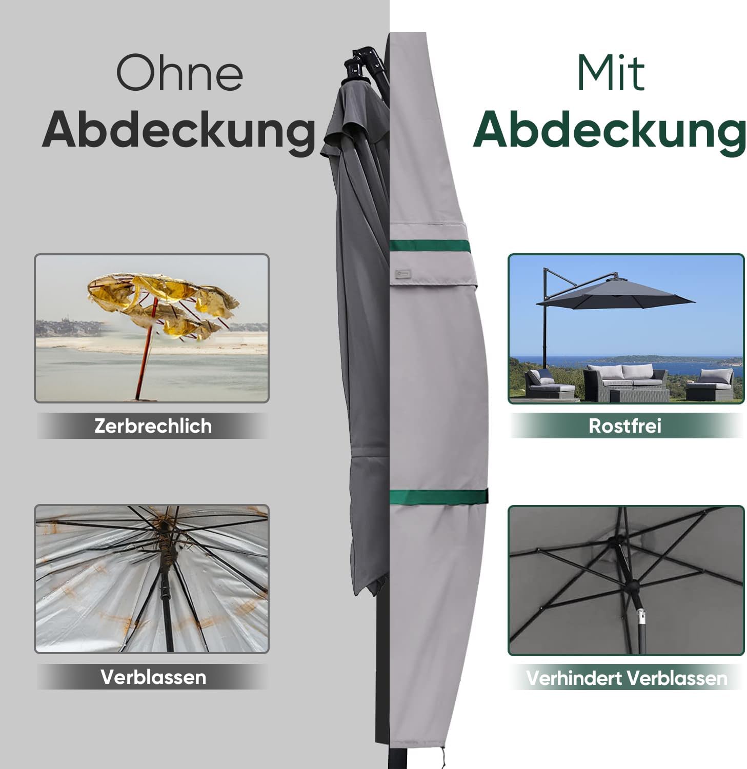 Detalle de Sekey housse de protection pour parasol déporté de 2 à 4 m, 100% polyester imperméable gris clair