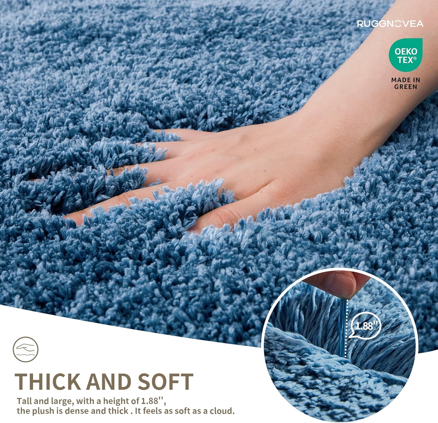 Detalle de Ruggnovea Blue Bath Rug 32x20 — Ultra-Soft Non-Slip Microfiber Mat