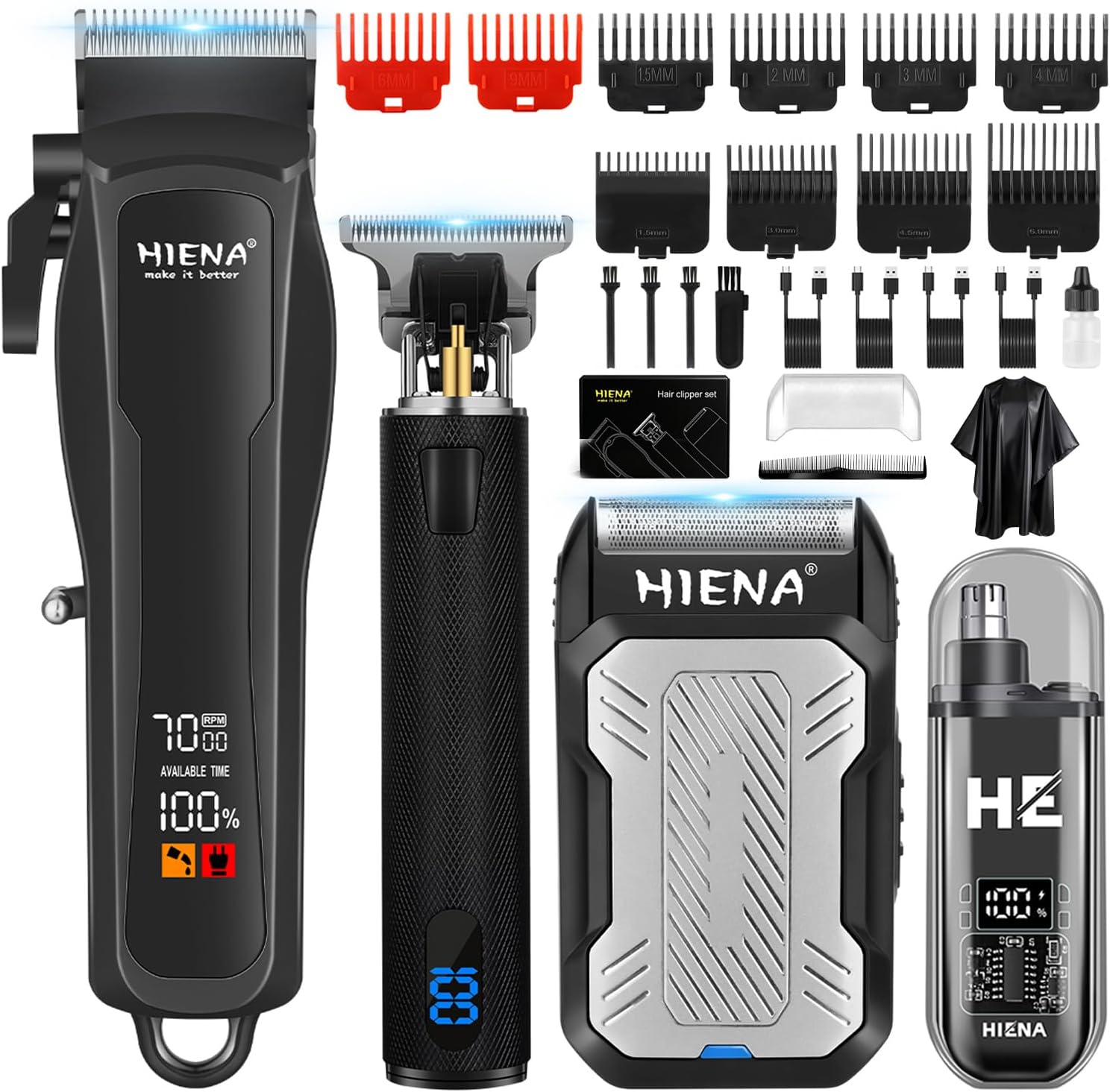 Detalle de HIENA PRO Tondeuse à cheveux professionnelle pour homme — Kit complet sans fil