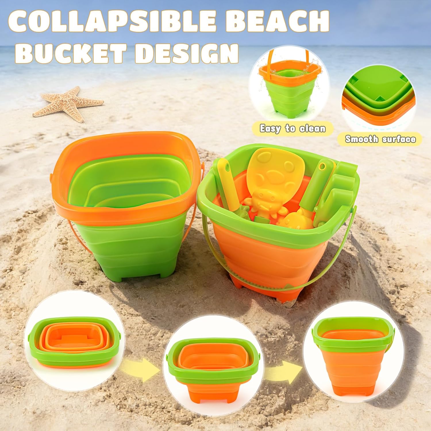 Thumbnail 3 de Giochi da Spiaggia Bambini 29 PCS Tema Fattoria – Set Sabbia con Secchielli Pieghevoli, Stampini Animali e Castello