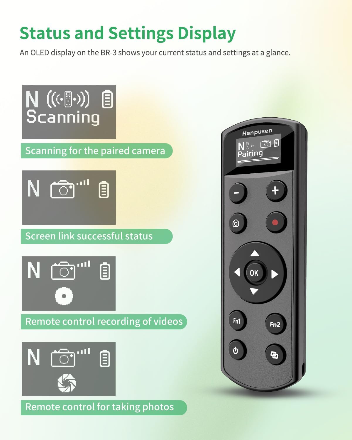 Detalle de Hanpusen Wireless Shutter Release with OLED for Nikon Z6 II/Z7 II etc. Rechargeable, Aiming for Practical Flexibility