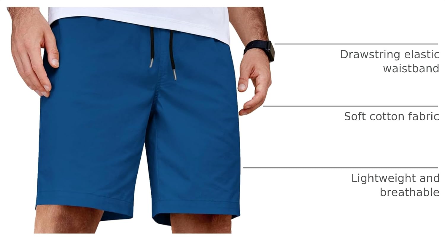 Detalle de COOFANDY Men's Casual Shorts: Cotton, Elastic-Waist Drawstring, 7"/9" Inseams