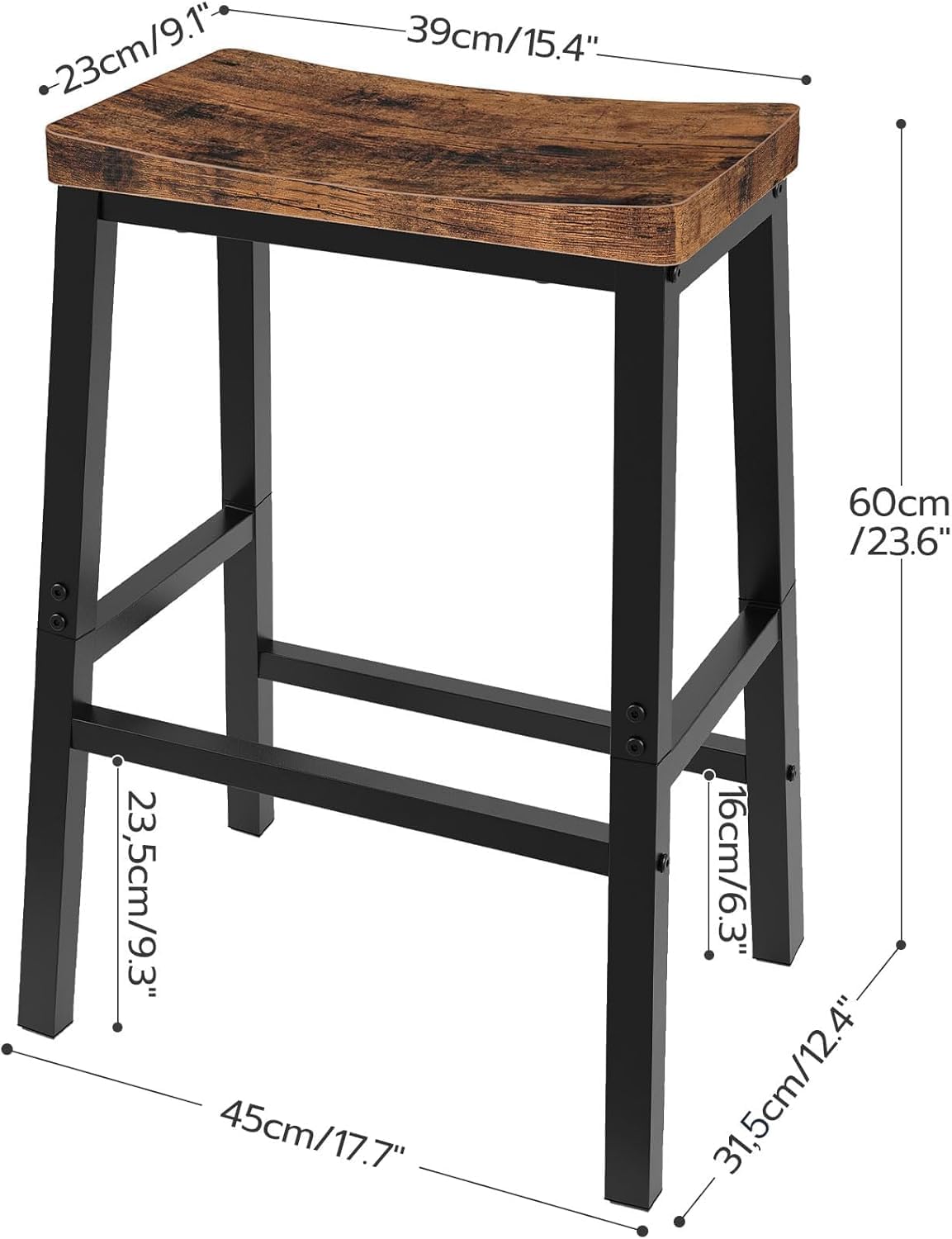 Thumbnail 2 de HOOBRO BF02MD01 Bar Stools, Set of 2, Rustic Brown and Black with Footrests