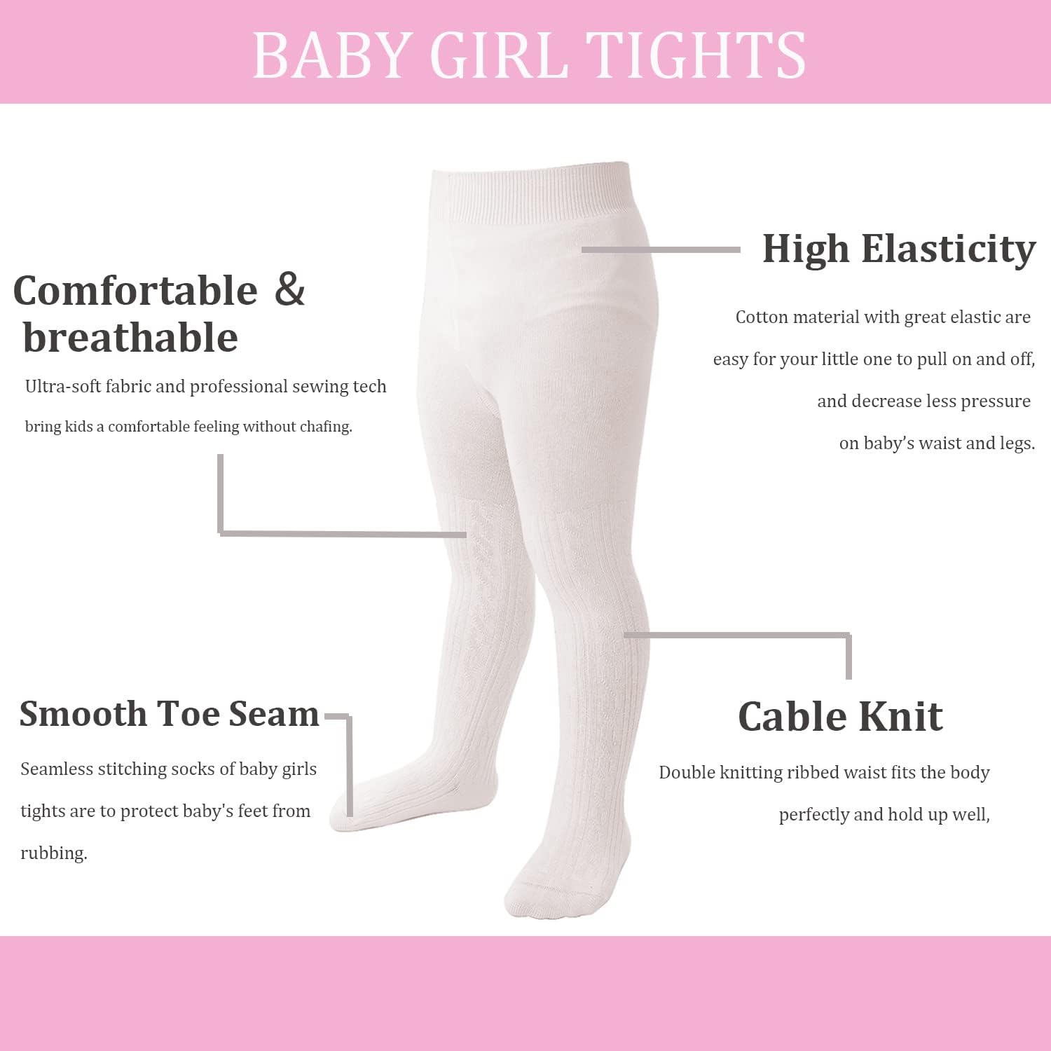 Thumbnail 1 de Marchare Baby Girls Thick Cable Knit Tights – Warm, Soft and Easy to Wear