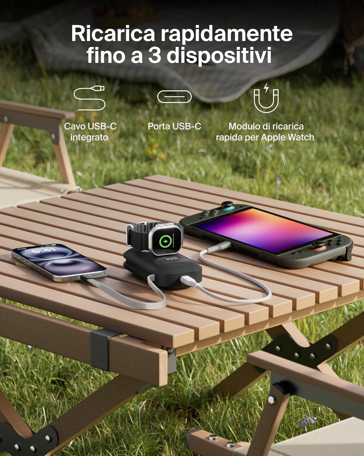Detalle de Belkin BoostCharge Pro Power Bank 10000mAh: ricarica rapida per 3 dispositivi e supporto Apple Watch