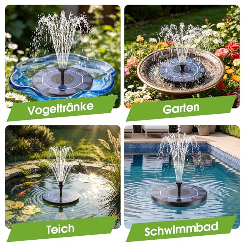 Thumbnail 7 de AISITIN 3W Solar Springbrunnen für Außen mit 1200 mAh Akku und 10 Effekte – zuverlässiger Solarbrunnen für Garten und Teich