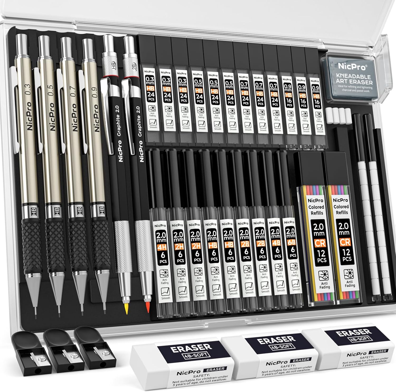 Detalle de Nicpro 37PCS Art Mechanical Pencil Set: A Solid Brass Studio Kit for Sketching and Drafting