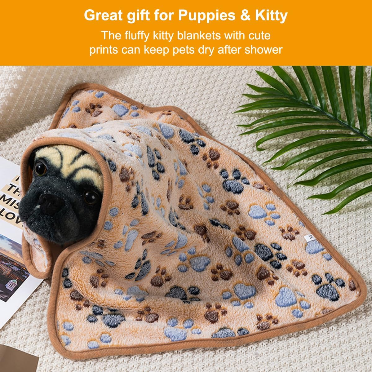 Thumbnail 4 de 3 Pcs XL Pet Soft Dog Blankets Washable – 107x75cm & 76x53cm, Paw Bone Print Fluffy Fleece Set