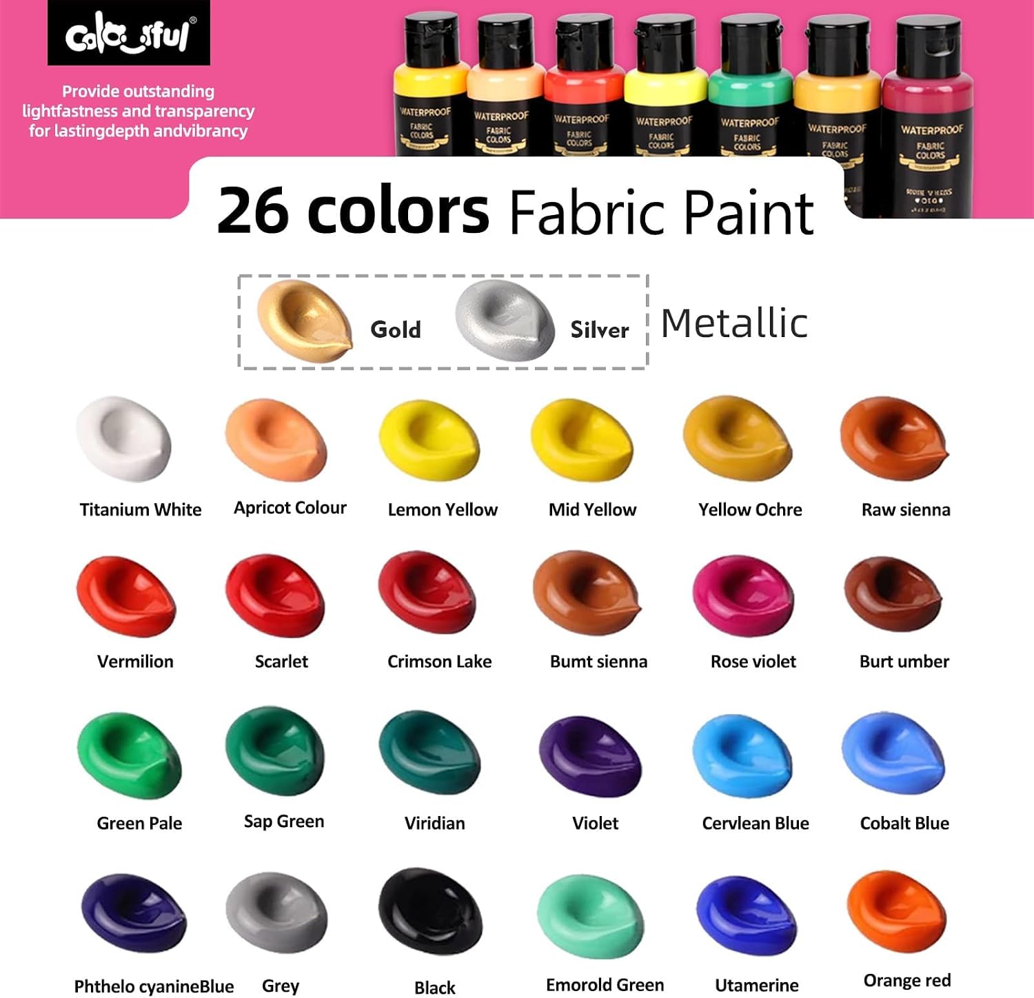 Thumbnail 1 de COLORFUL Fabric Paint Set 26 Colors