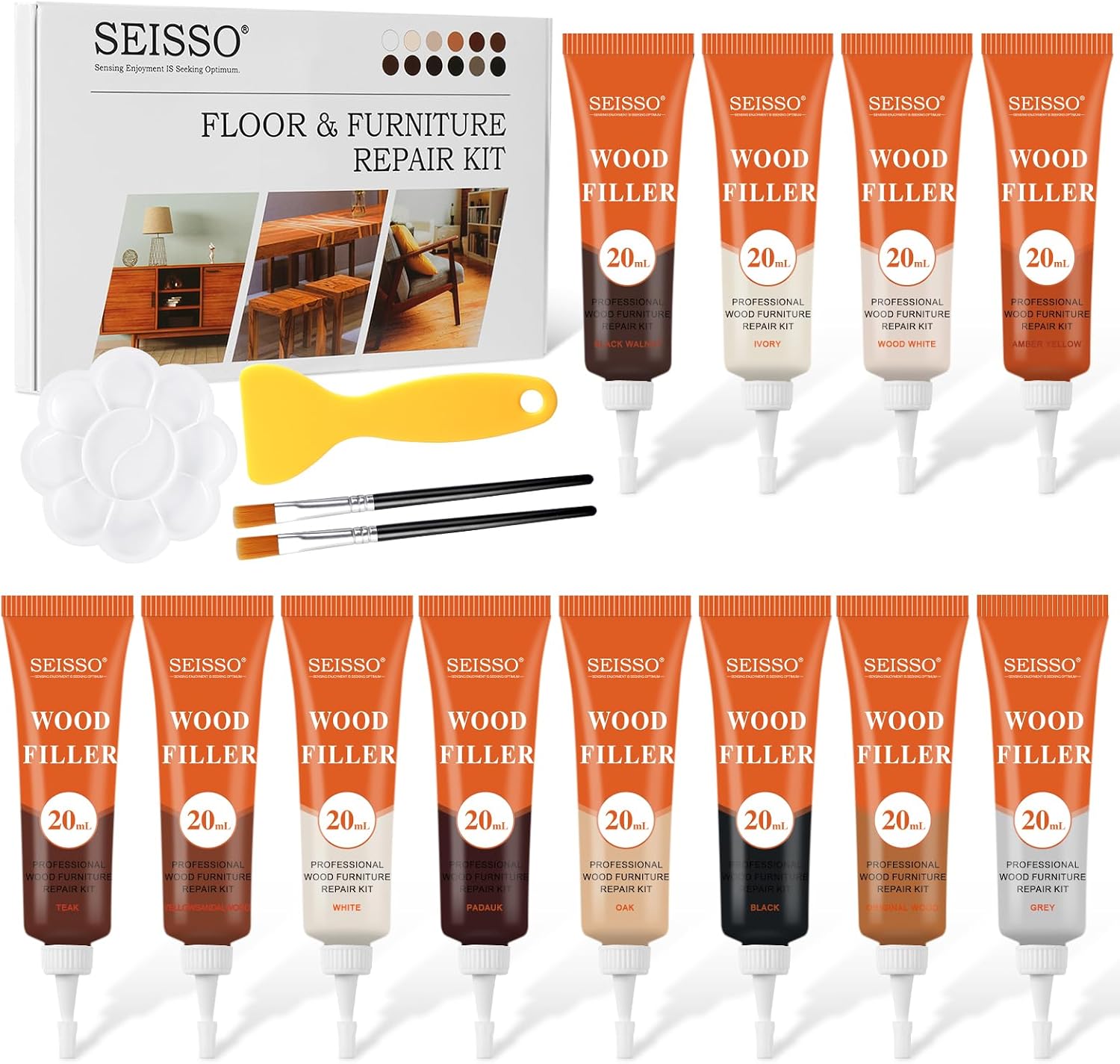 Detalle de SEISSO LT-XQ-JJL-0126 houtreparatieset, 12-delig met mengbare reparatiepasta