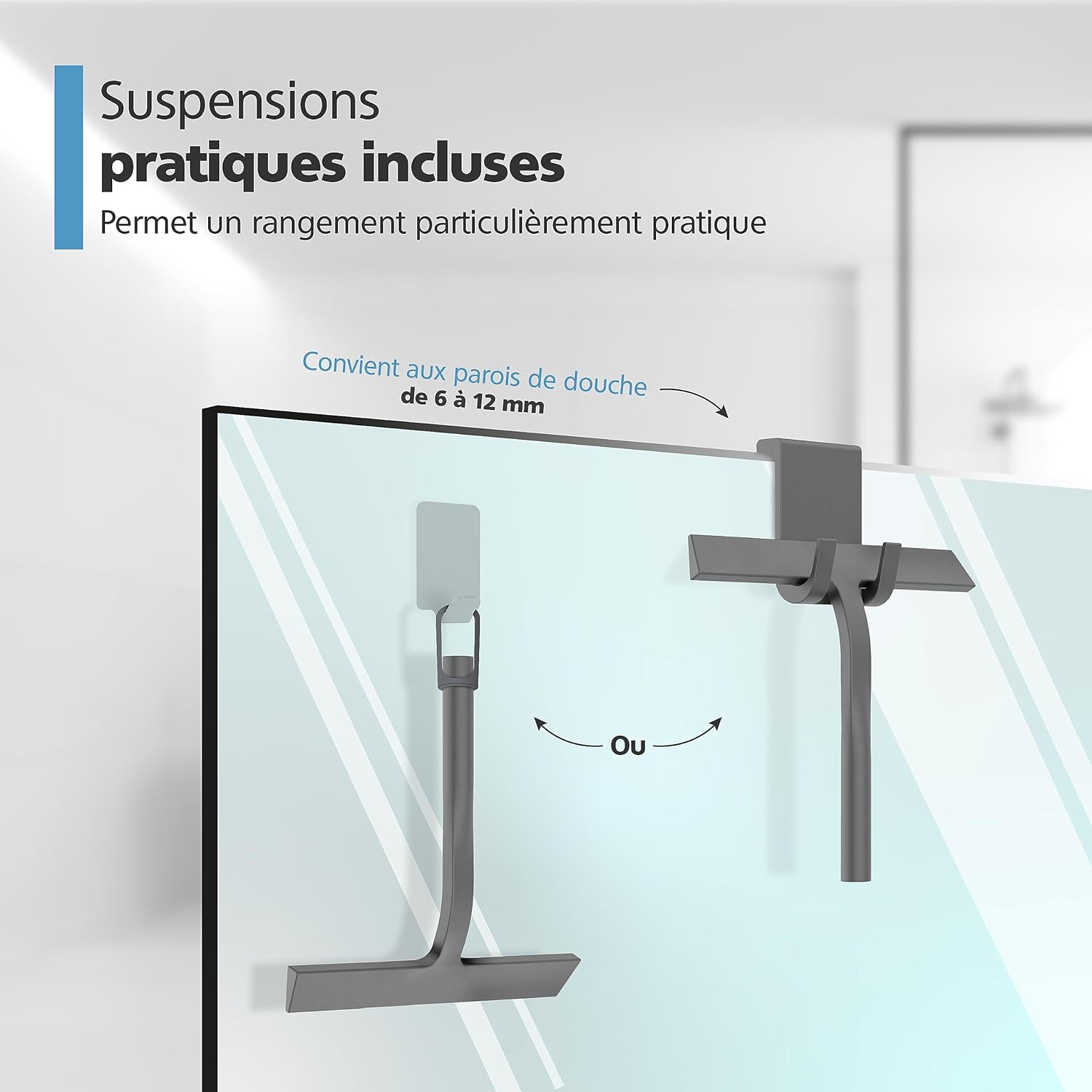 Thumbnail 3 de Virea Raclette de Douche en Silicone Gris Largeur 23 cm – avec Suspension et Noyau en Acier Inoxydable