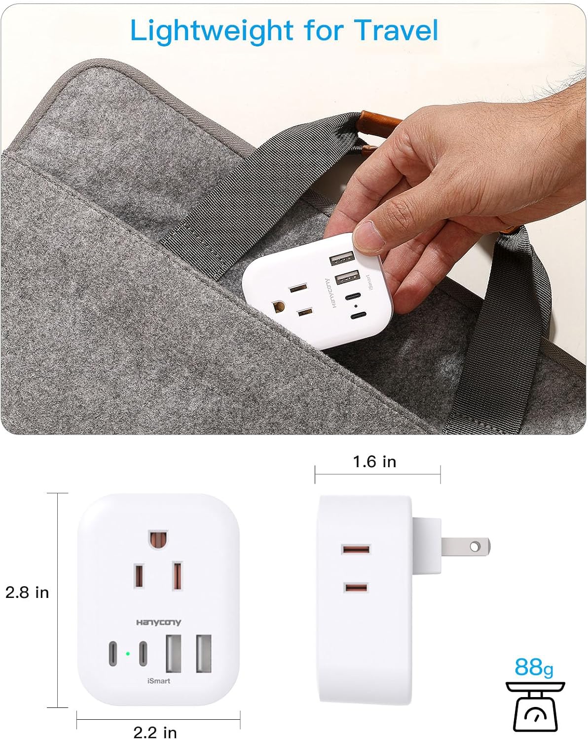 Detalle 1 de HANYCONY HN4WJPC2 Japan Travel Plug Adapter, 4 Outlets, 4 USB Ports