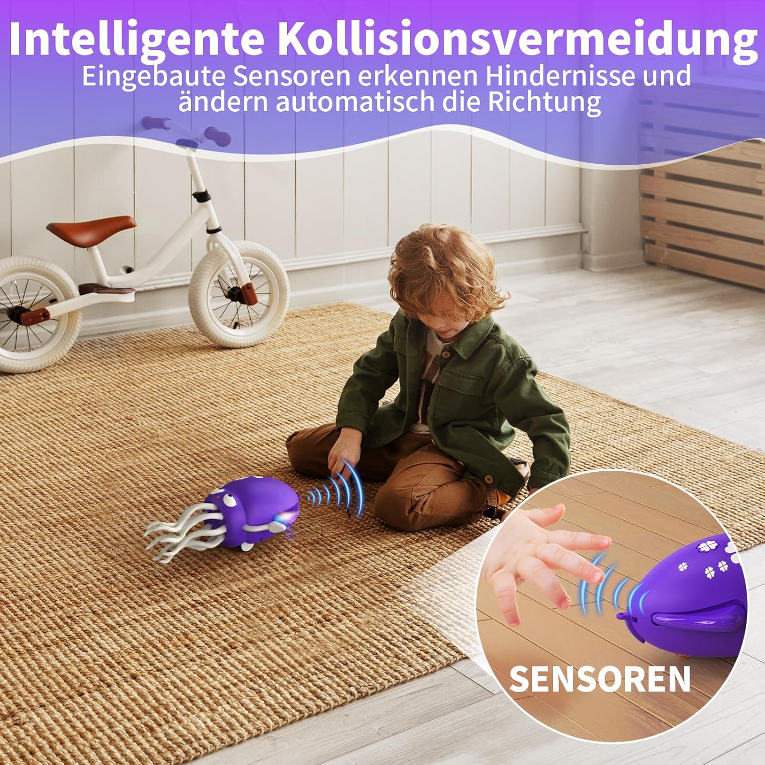 Detalle de SWTOIPIG Interaktives Krakenspielzeug – tanzender Oktopus mit LED, Musik und Hindernisvermeidung