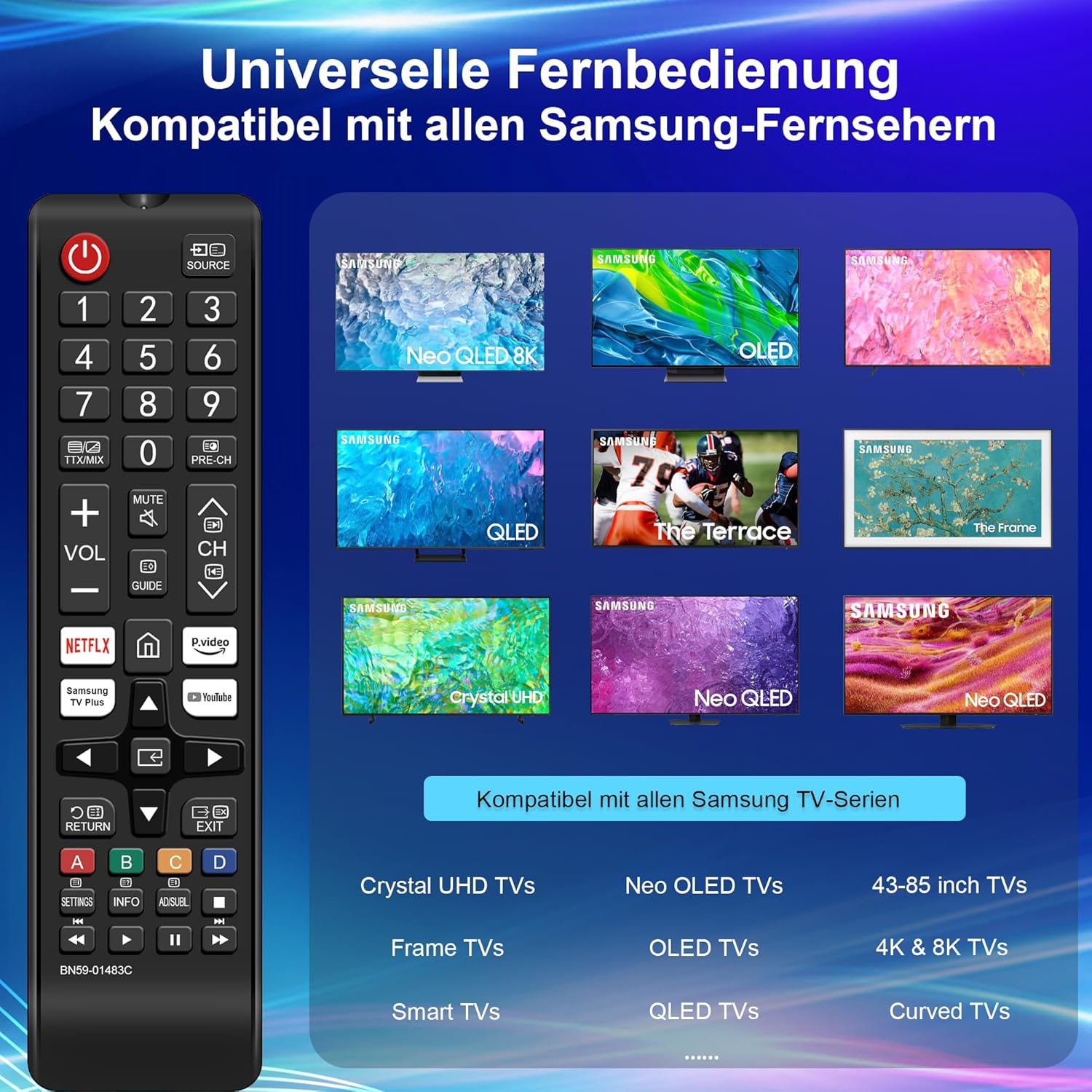 Thumbnail 1 de Universelle Samsung-Fernbedienung als Ersatz für The Frame, Crystal UHD, Neo QLED & QLED Smart TVs – passend ohne Pairing