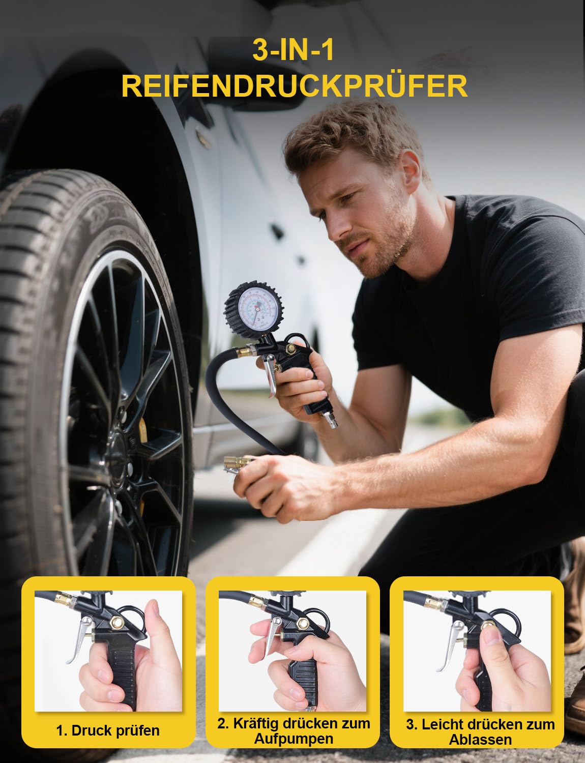 Thumbnail 2 de BURNNOVE Reifenfüller Digitaler Reifendruckprüfer 220PSI Multifunktional Luftdruckprüfer mit mehrere Ersatzteile Reifenfüll-Messgerät für Autos Motorräder Geländefahrzeuge und Fahrräder
BURNNOVE Reifenfüller Digitaler Reifendruckprüfe…