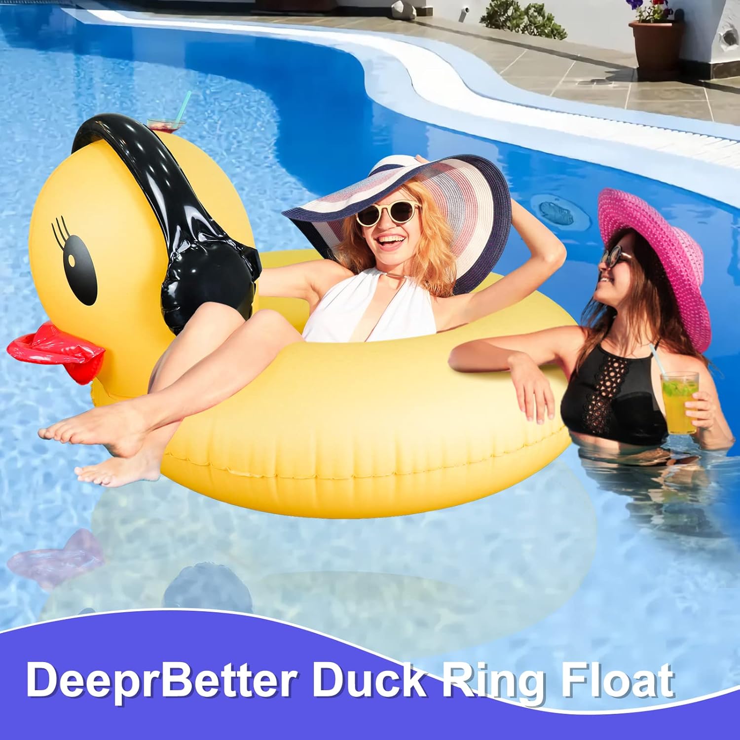 Detalle de DeeprBetter Pool Aufblasbarer Schwimmtier Gelbe Ente mit Licht, Solarbetrieben 107 cm –2-in-1 Poolschwimmer und Leuchte