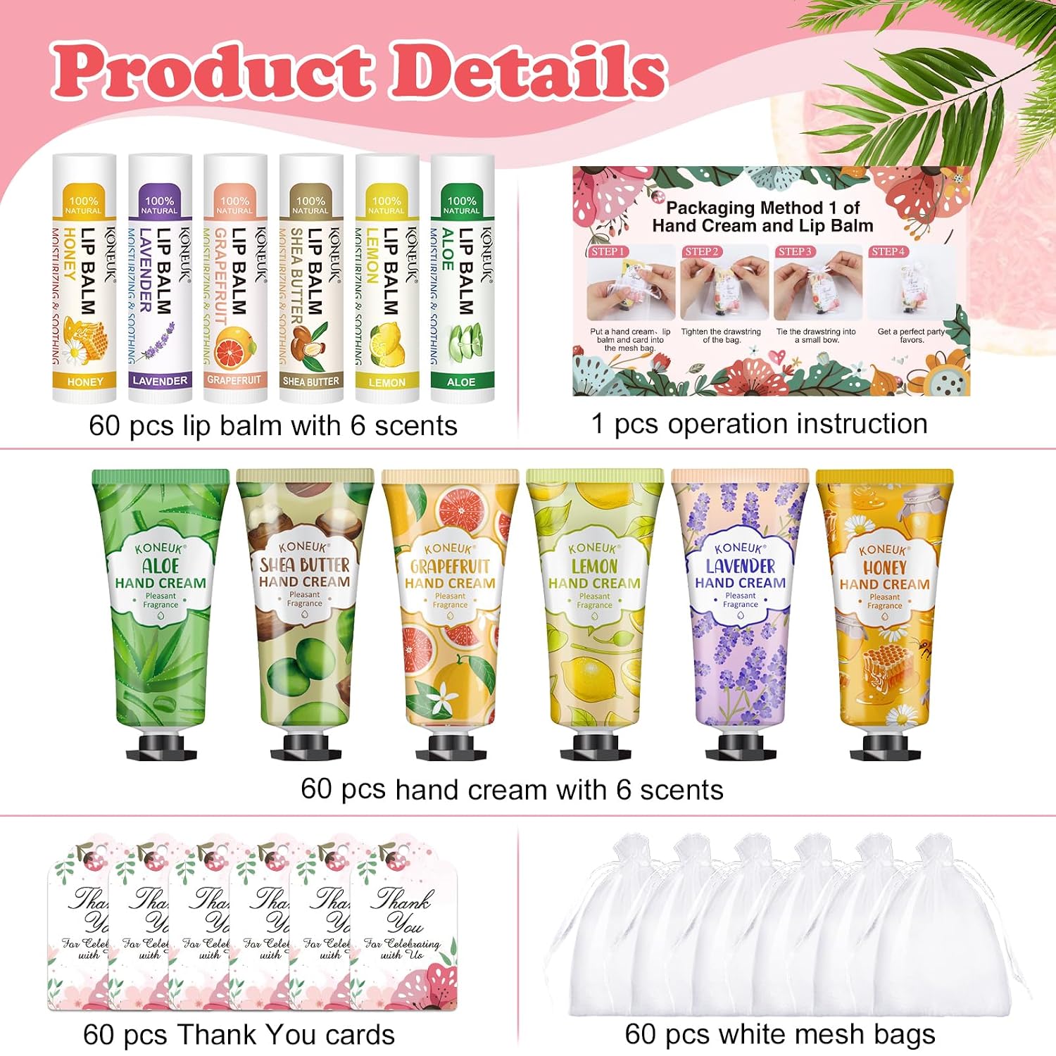 Detalle de 60-Pack Hand Cream and Lip Balm Bulk Gift Sets (Easter, Mother’s Day, Bridal Shower & More)