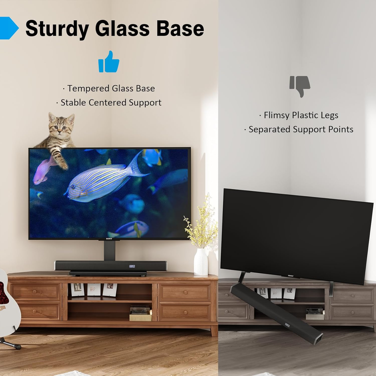 Thumbnail 3 de Hemudu Universal Table Top TV Stand for 27–60" LCD/LED TVs (VESA up to 400x400mm) — Height-Adjustable with Tempered Glass Base