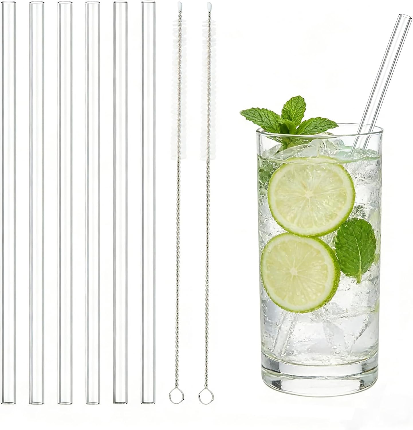 6 Stuck Glas Strohhalme Wiederverwendbar 30 cm für Stanley Cup 30 oz/40 oz – Tritan, inkl. 2 Reinigungsbürsten