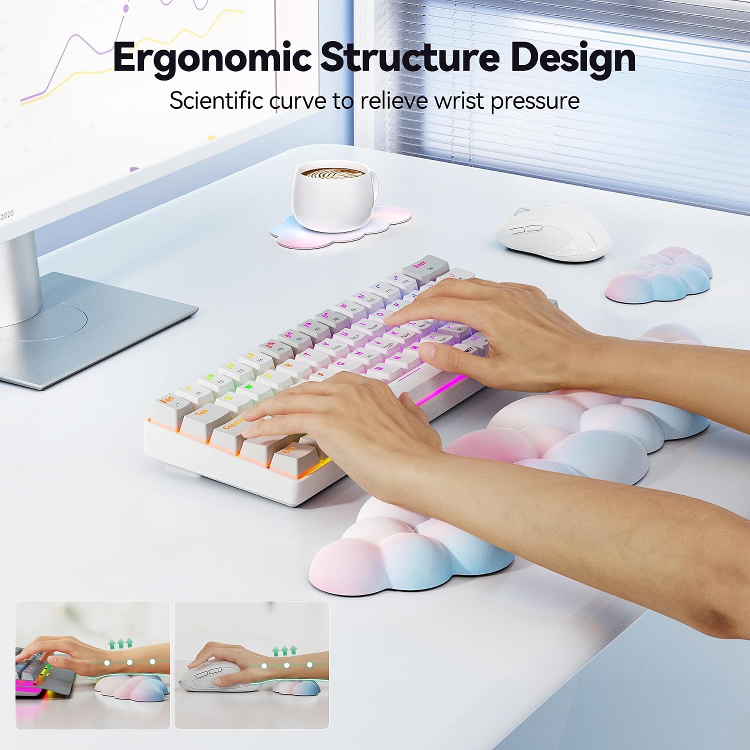 Detalle 2 de TECKNET Cloud Wrist Rest Set 80D Memory Foam